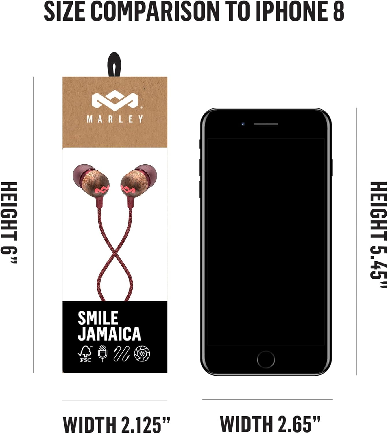 House of Marley Smile Jamaica In-Ear Headphones - Sustainably Crafted, Eco-Friendly, Noise Isolating Wired Earphones, 9.2Mm Driver, Tangle-Free Cable, 1 Button Microphone Control - Red