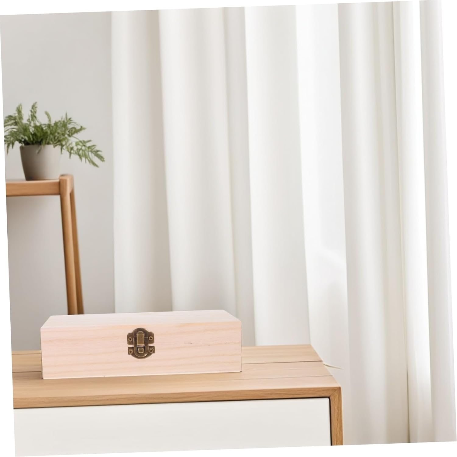 2Pcs Wooden Storage Box Unfinished Wood Treasure Chest Hinged Lid and Front Buckle for Jewelry Home Craft Storage