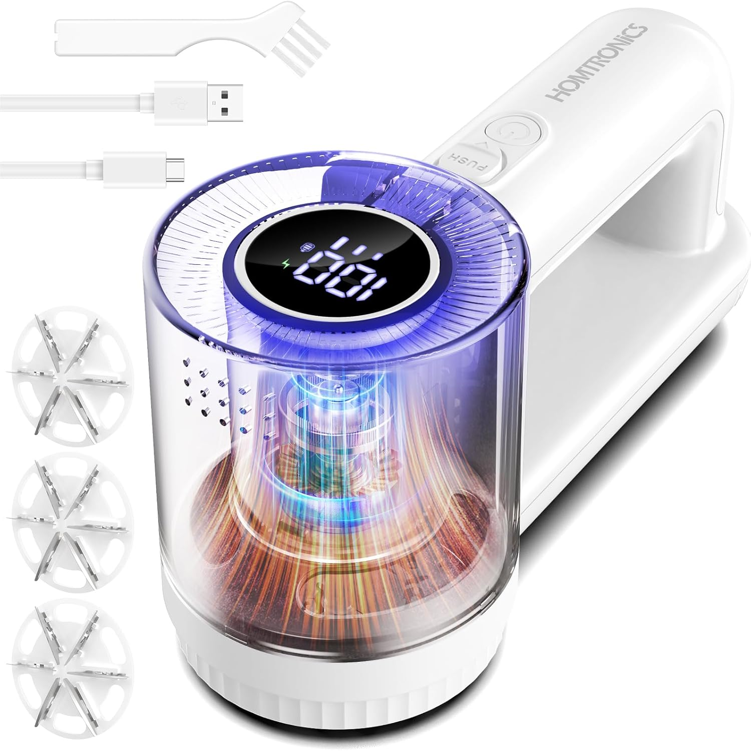 Electric Lint Shavers, [2000Mah Battery] [6-Leaf Blade] Homtronics Rechargeable Lint Remover with 3-Speed, LED Display, Dual Protection, Fabric Shaver Perfect for Clothes, Sweater, Couch (Black)