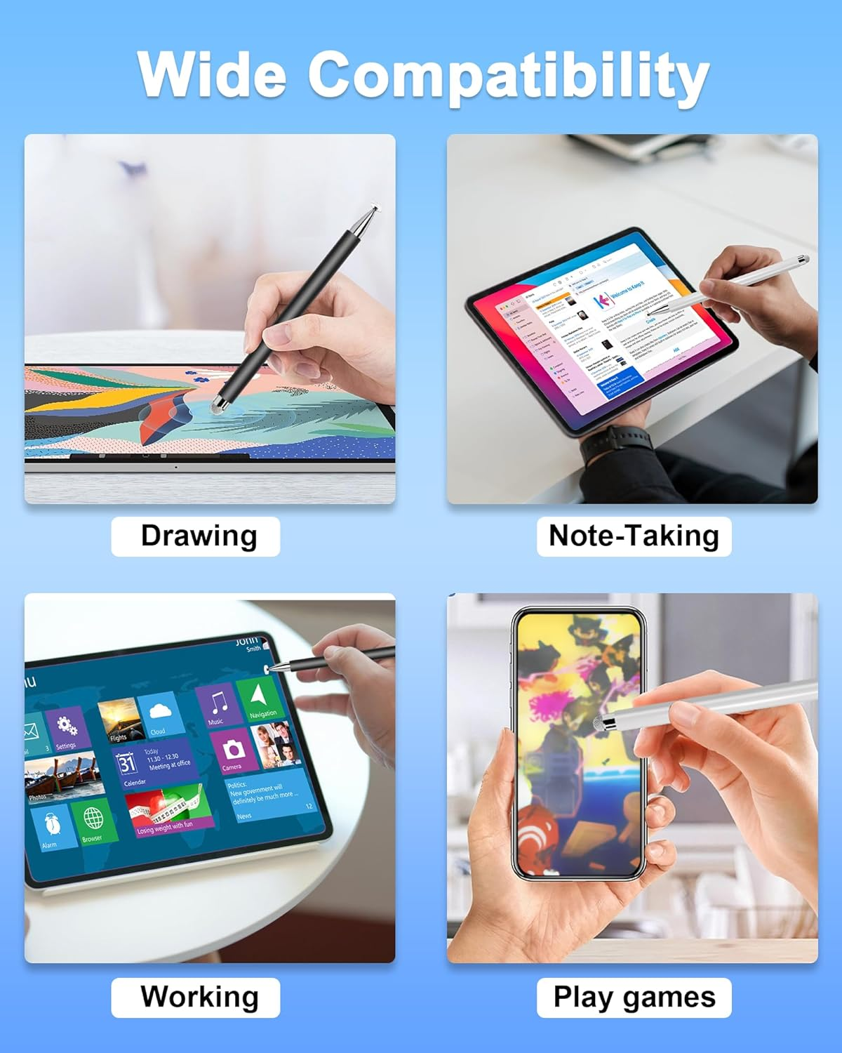 Stylus Pens for Touch Screens, 2 in 1 Magnetic Disc Universal Stylus Pen for Apple Ipad/Iphone/Android/Samsung Galaxy/Microsoft Tablets All Universal Touch Screen Devices (White/Black) - Purple/Green image number 3