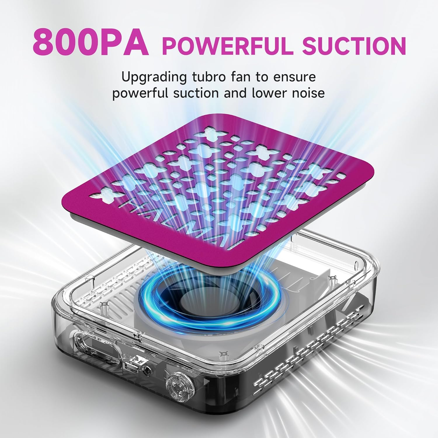 HALMAI Nail Dust Collector - 800Pa Suction & 50K RPM Brushless Motor for Acrylic Nails, Compact Beginner-Friendly Salon Tool with Reusable HEPA Filter (Salon & Home Use)