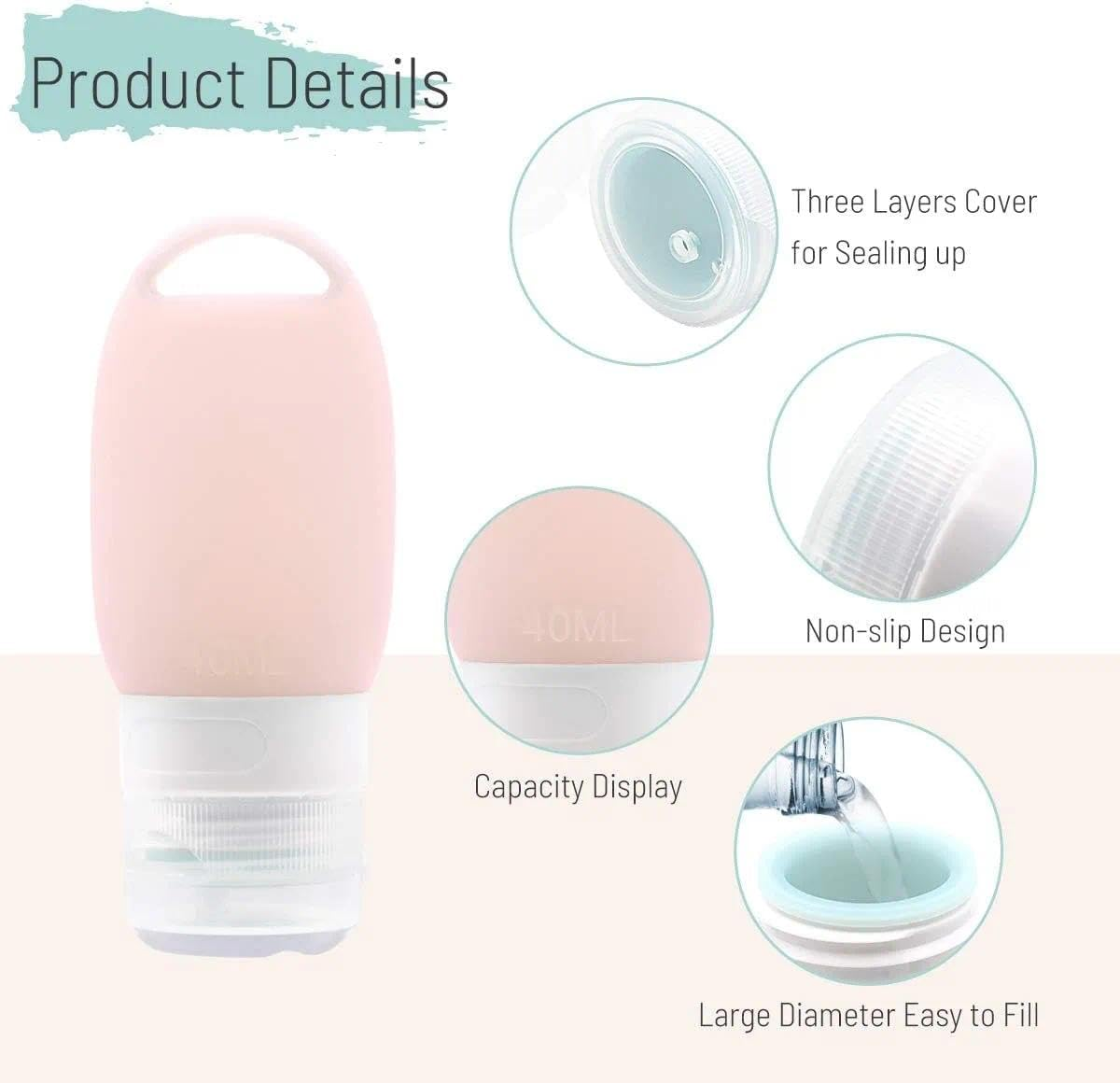 Travel Bottle Set, Refillable & Leak-Proof Silicone Travel Containers, Portable Squeezable Travel Tubes, Compatible with Shampoo, Lotion, Soap, Body Wash &ndash; 3 Packs with Keychain - Haheihei image number 4