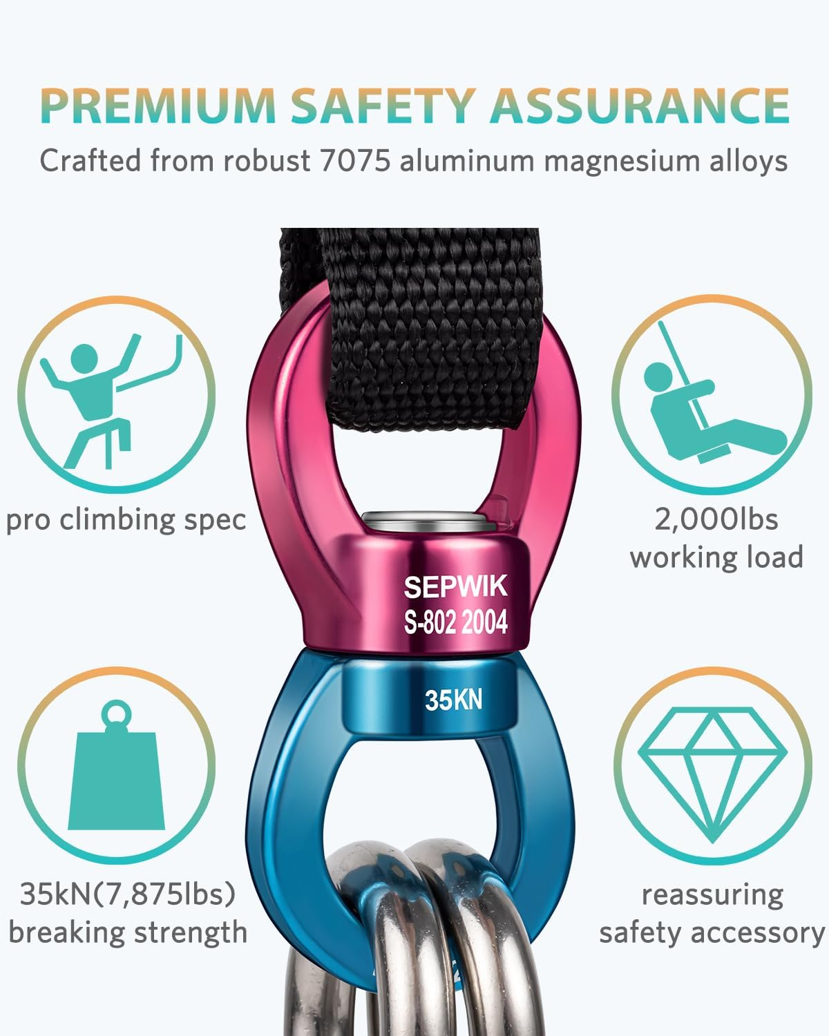 SEPWIK Swing Swivel, 35KN Swing Spinner, 360&deg; Safety Rotational Device Hanging Accessory for Hanging Hammock, Web Tree Swing, Aerial Dance, Children'S Swing image number 3