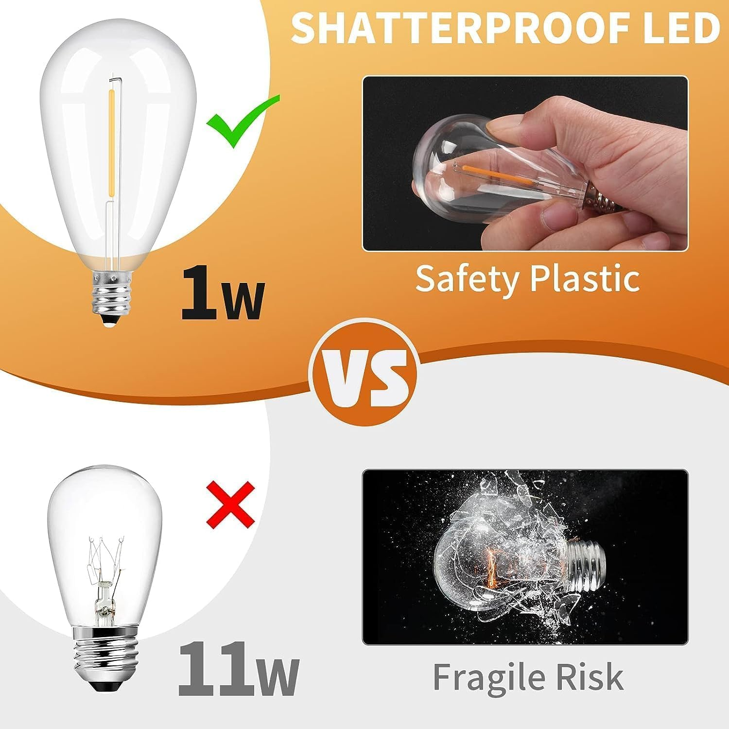 Roccar Festoon Lights Outdoor 30M, 1Pack Outdoor String Lights with 30+2 S14 LED Bulbs, Waterproof and Shatterproof Plug-In Outdoor Lights，2700K Warm White Fairy Lights for Party, Garden, Yard image number 4