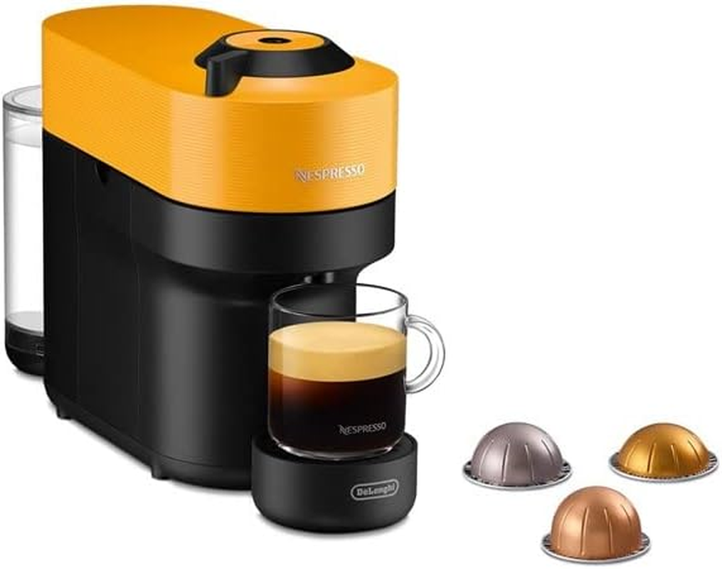 De'Longhi Nespresso Vertuo Pop ENV90.Y, Capsule Coffee Machine, Single-Serve Pod Coffee Machine, 4 Cup Sizes, Nespresso Starter Pack, Centrifusion Technology, Smart Connectivity, Mango Yellow