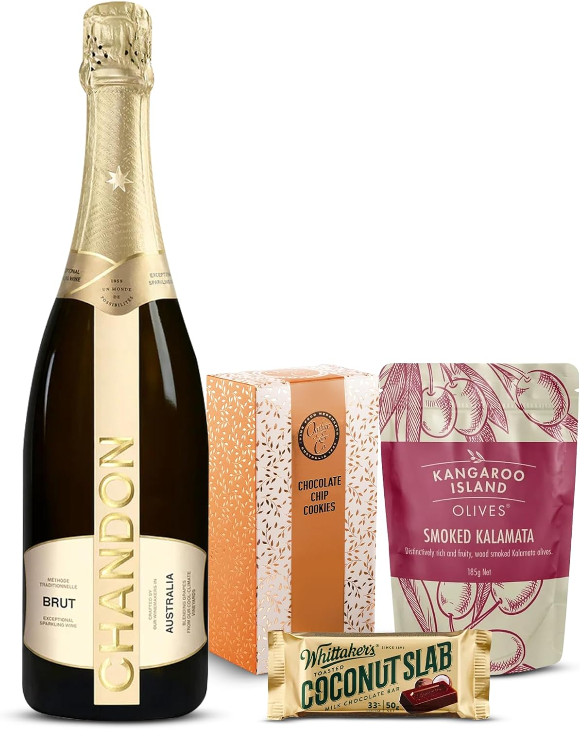 Luxury Wine Gift Hamper, Chandon Brut NV, Gourmet Olives, Chocolate Chip Cookies & Coconut Slab, Thoughtful Birthday or Thank You Gift image number 6