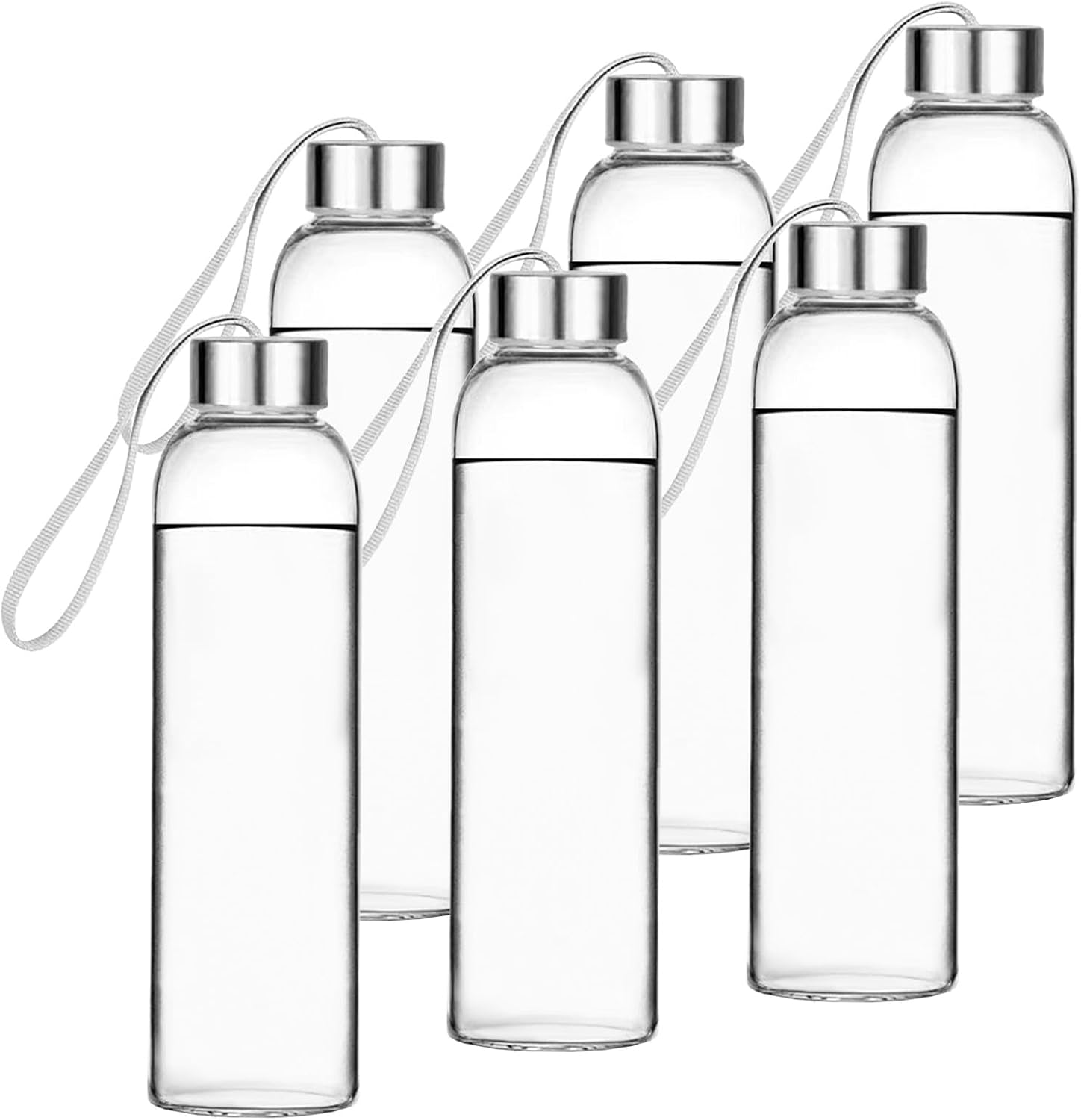 6 Pcs Glass Water Bottle Set,18Oz/500Ml Clear Glass Drink Bottles with Stainless Steel Lids Reusable Leak Proof Drinking Bottles for Home, Office, Gym & Outdoors image number 2