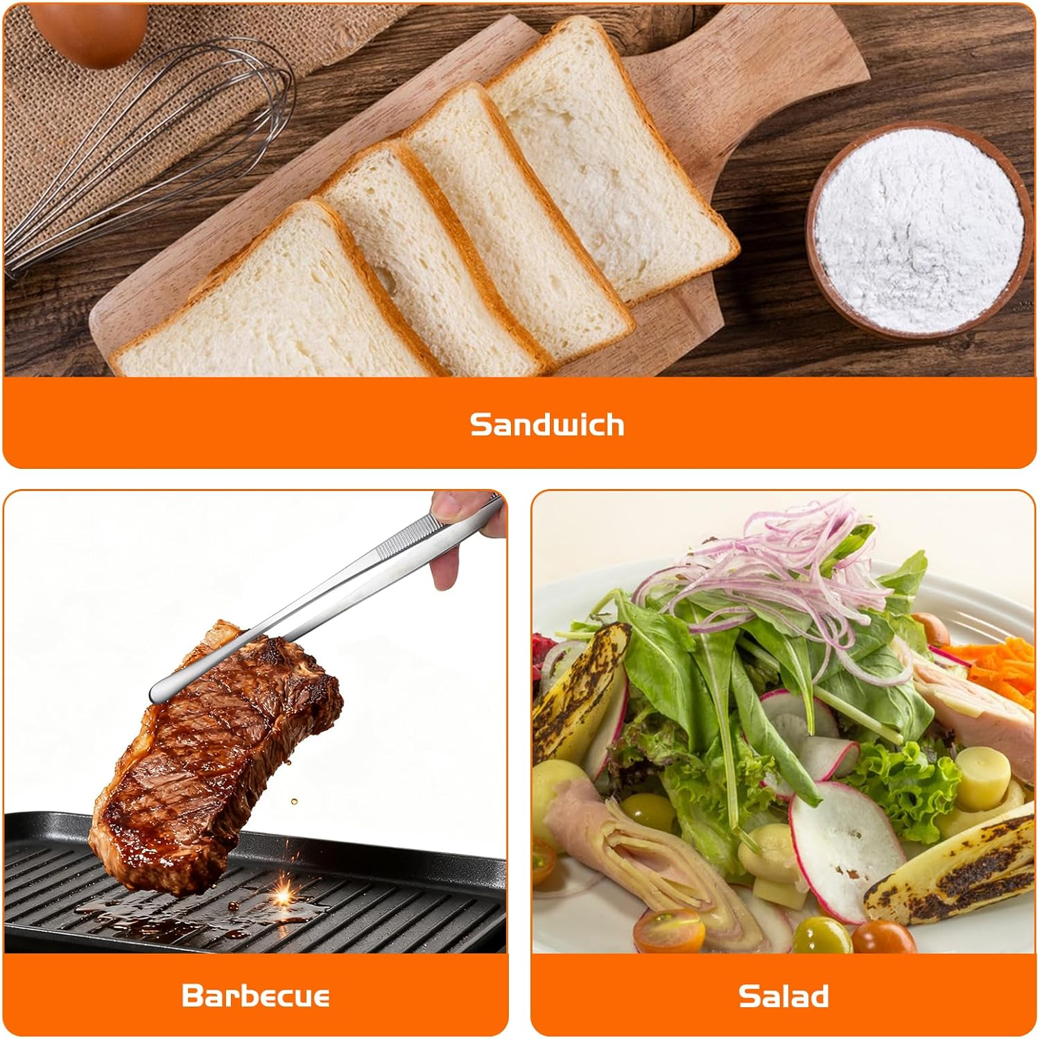 Cooking Tweezers Set, 2PCS 12-Inch Stainless Steel Kitchen Tongs with Fine Head and Broader Head, Professional Cooking Tools for Kitchen, BBQ & Culinary Tasks image number 2