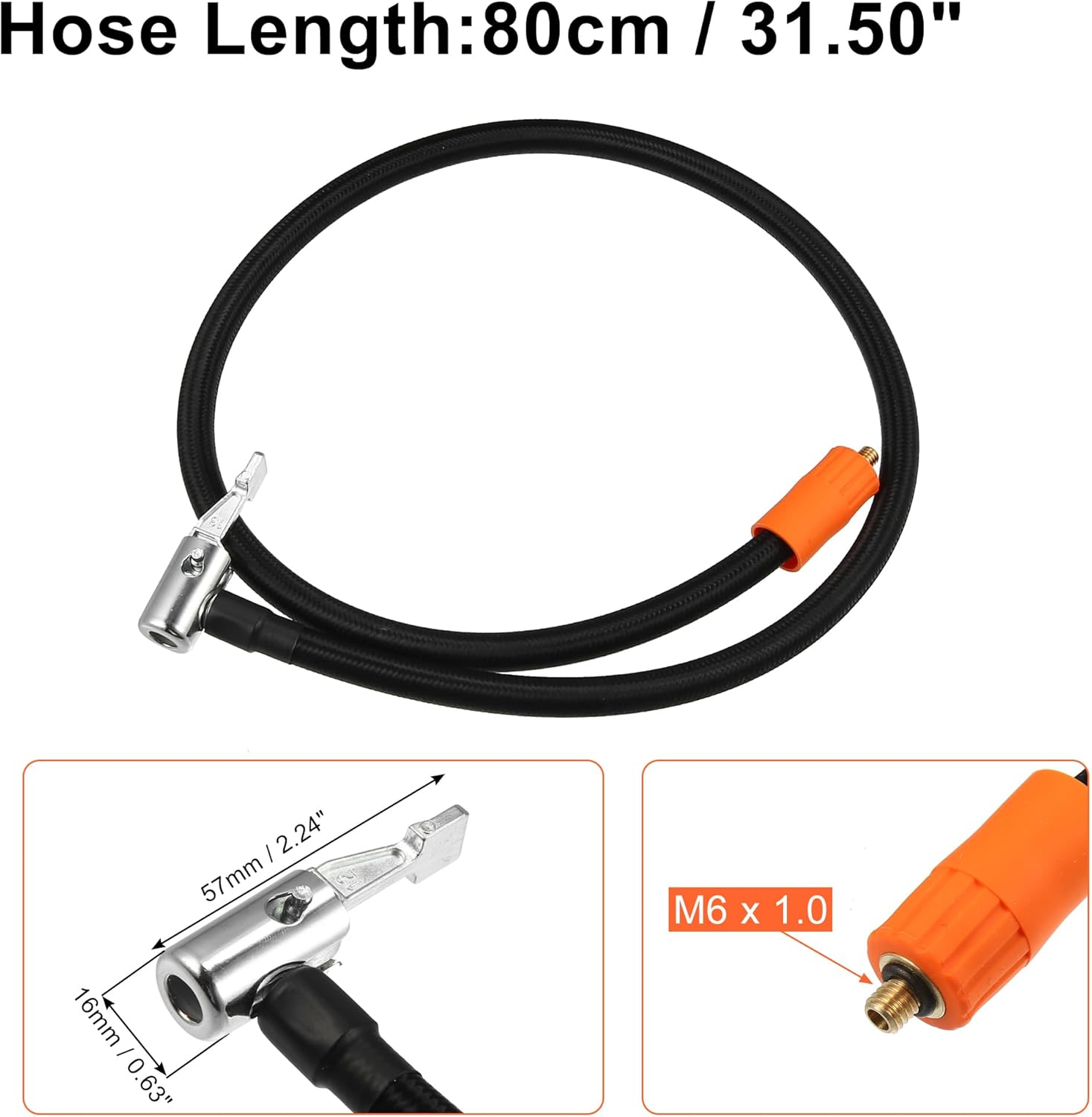 X AUTOHAUX 80Cm Tire Inflator Extension Hose with Metal Lock Chuck Adapter Convert to Lock on Connection Air Pump Tube Tire Valve Connection Pipe for Car Truck Bike MTB Nylon Zinc Alloy image number 5
