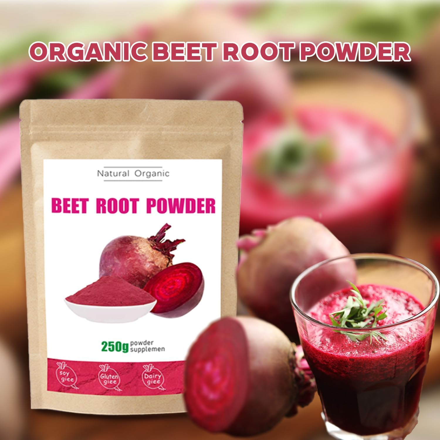 Organic Beet Root Powder - Non-Gmo Superfood for Smoothies & Baking | Nutrient-Dense Natural Vitality Support | Pure Powder with Essential Nitrates（250G） image number 4
