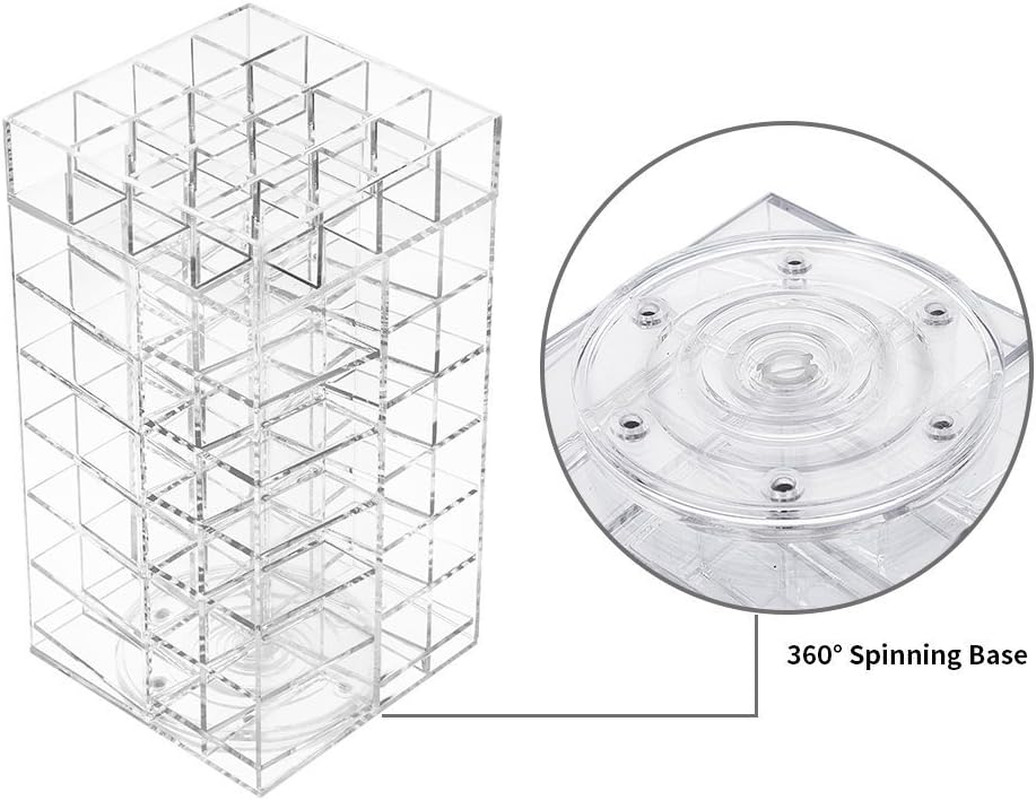 Hblife Acrylic Rotating 64 Lipstick Tower Organiser Spinning Lipstick Tower Lipgloss Holder with Removable Dividers