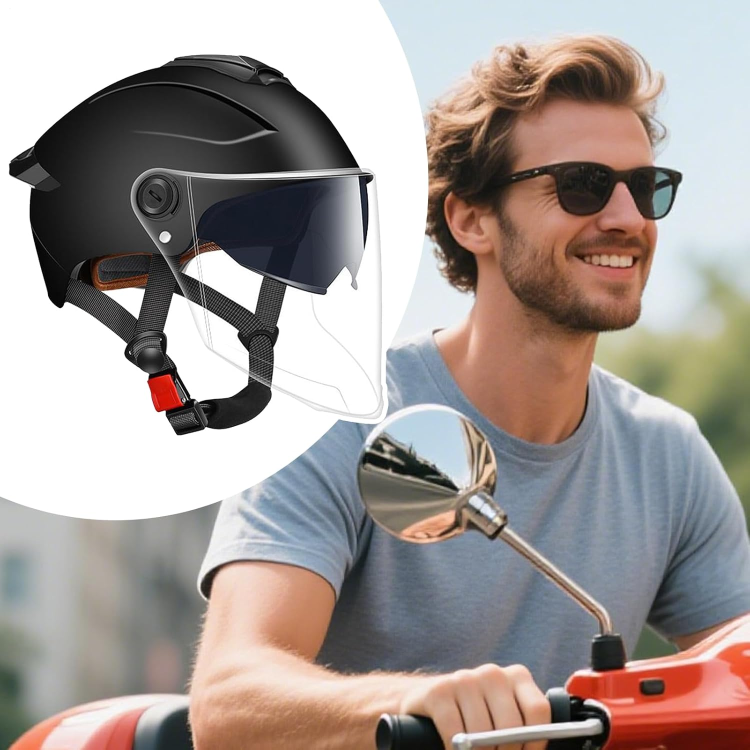 Helmets for Men Women, Adult Electric Scooter Helmet with Windshield, Unisex High Protection Bike Helmet for Electric Bike, Scooter, Skateboard, Motorcycles - Black image number 6