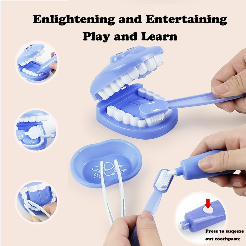 9PCS Plastic Simulation Dentist Play Set Medical Kit Pretend Toy for Kids Hygienic Habbit Cultivation Role Play Game for Children 6 Colors (Purple/Pink/Yellow/Green) Simple OPP Bag Packaging (Blue)&hellip; image number 4