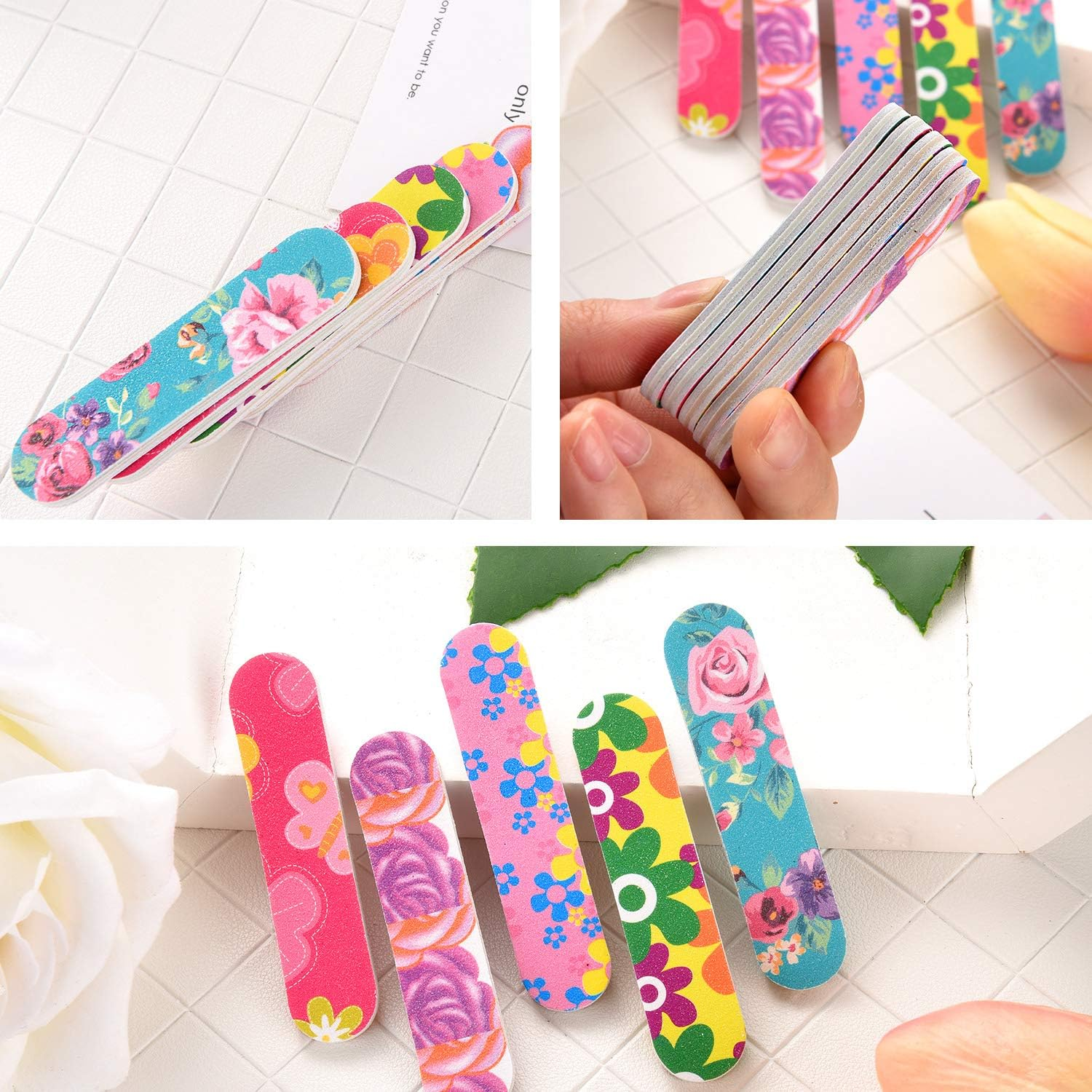 100 Pieces Mini Nail Files Double Sided Emery Boards Nail File and Buffers Nail Tools for Women Girls, 5 Colors image number 4