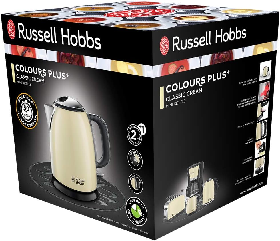 Russell Hobbs Colours+ 24994-70 Kettle [1.0 L] Stainless Steel Cream (2400 W, Quick Boil Function, Removable Limescale Filter, External Water Level Indicator, Small Travel Kettle) image number 4