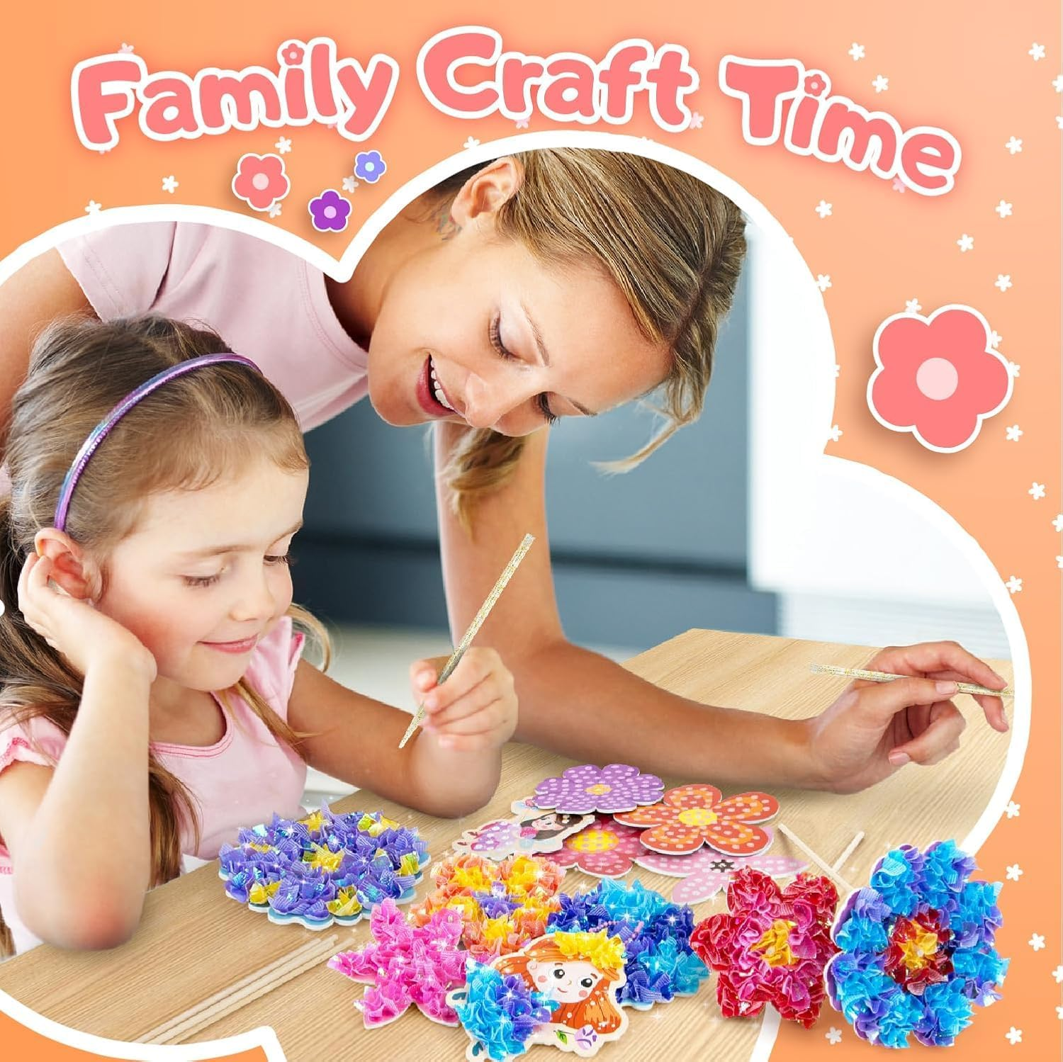 Arts and Craft Kits for Kids Poke-In Art Gifts for 4 5 6 7 8 Year Old Girls Birthday Presents Kid Craft Activity Party Favors Supplies Educational Toys Flower Gifts for Girls Toys Age 4-12