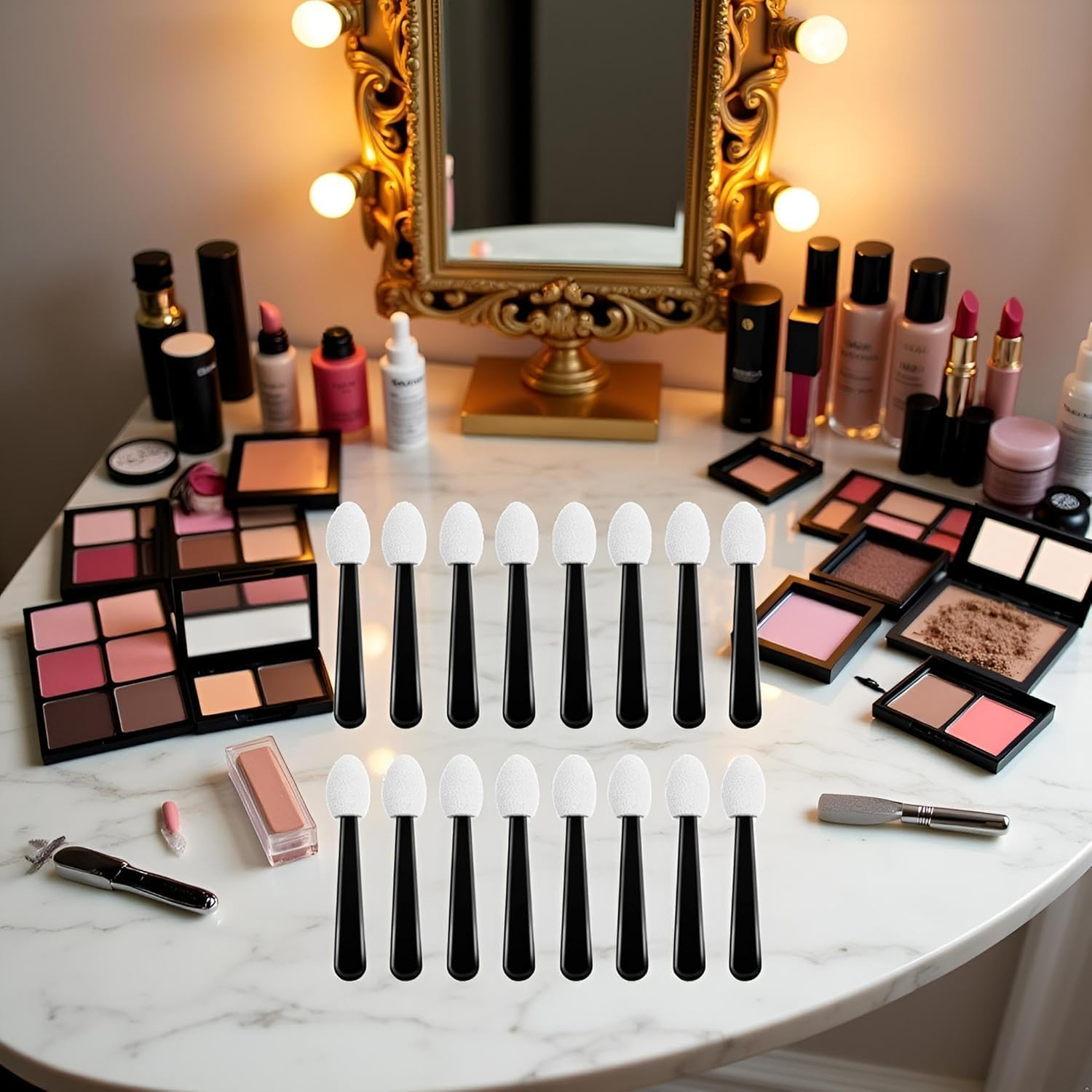 100Pcs Black White Small Eyeshadow Applicators Eye Shadow Sponge Applicator Sticks Eye Makeup Applicators Sponge Tip Make up Applicators Eyeshadow Brushes image number 5