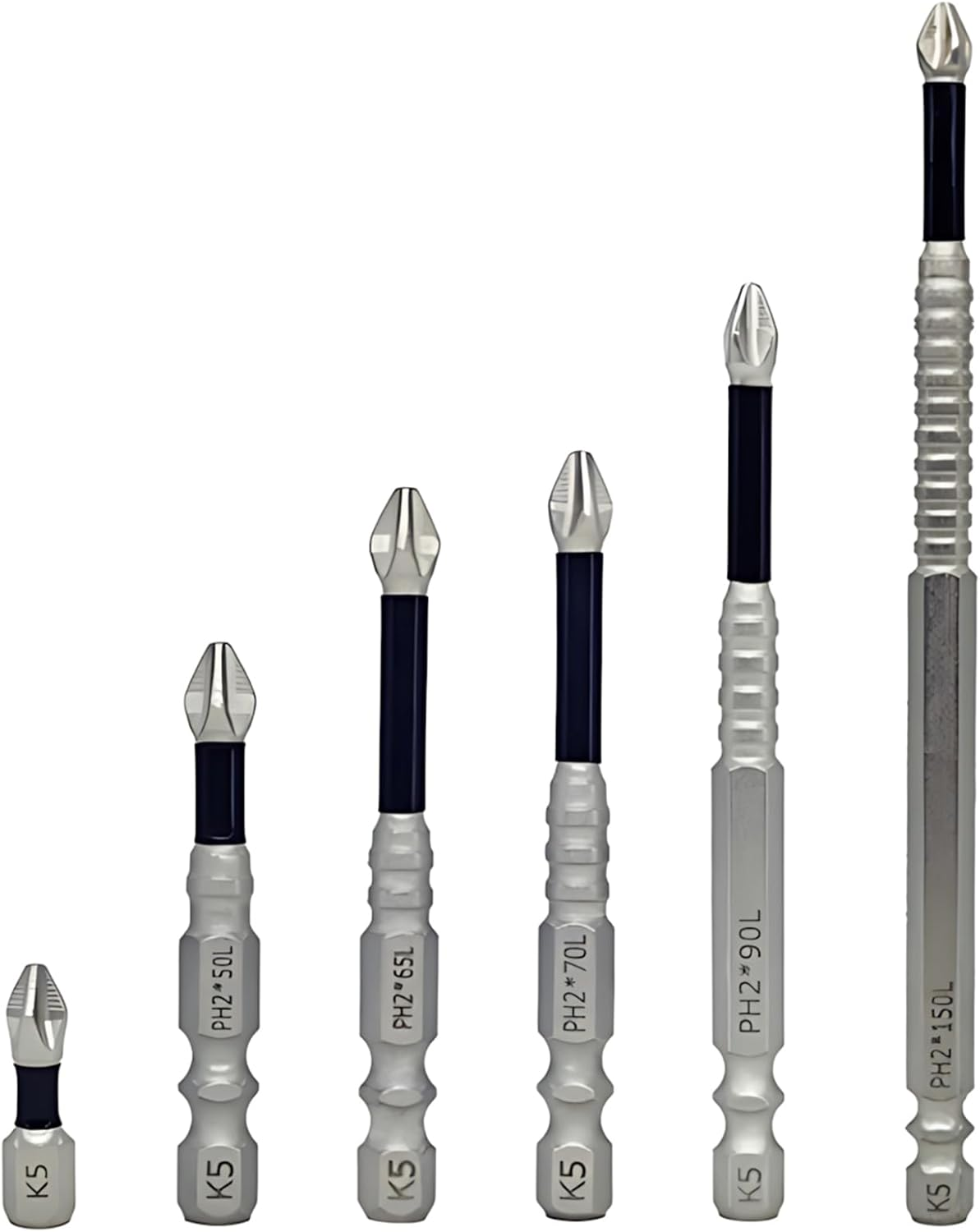 Nlvnmv 6 Pcs Magnetic Phillips Screwdriver Bit Set, 1/4 in (6.35 MM) Hex Shank, Anti-Slip Alloy Steel Cross Driver Bits for Power Screwdrivers & Impact Drills image number 4