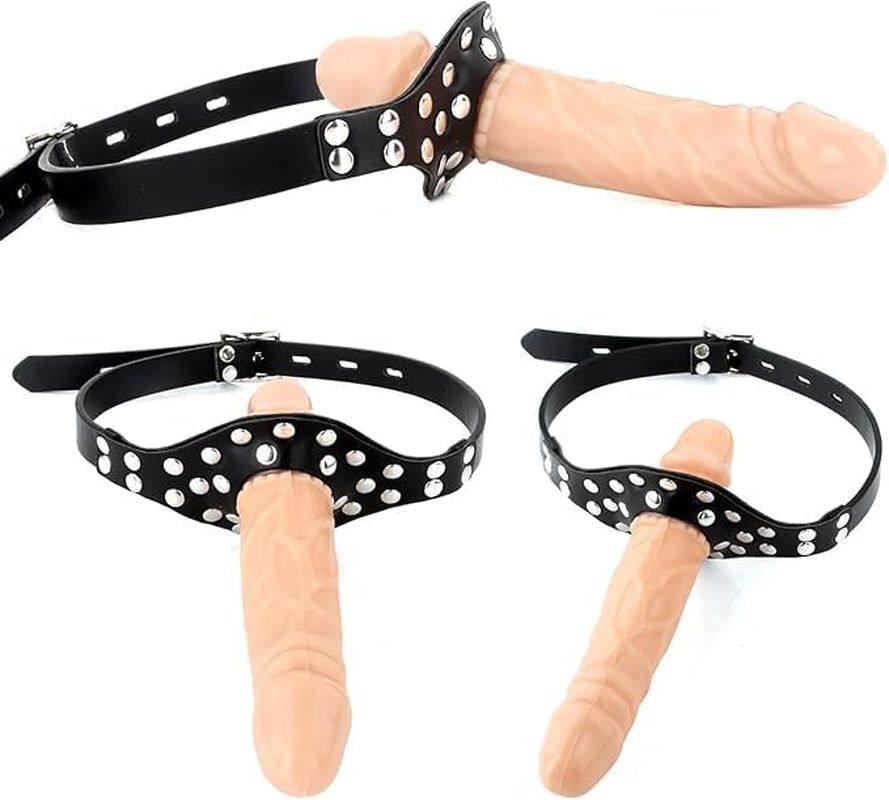Strap on Face Cock Penis Mouth Gag Dildo Adjustable Leather Face Strap on Gags Muzzles BDSM Adult Sex Toys image number 5