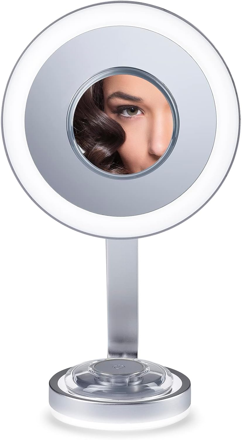 Conair Illuminations LED Lighted Vanity Mirror &ndash; Silver, 3 Light Settings with Night Light, 10X Removable Spot Mirror, Adjustable Multi-Angle Design image number 2