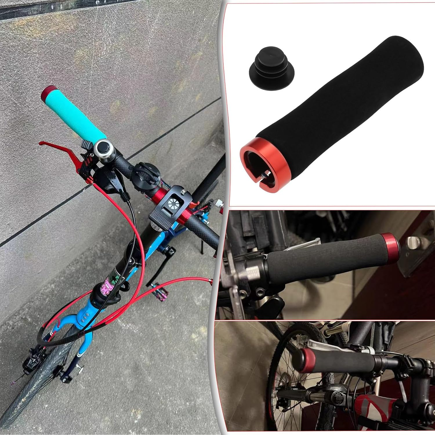 Emsea 1 Pair Foam Handlebar Grips Single Locking Bicycle Handlebar Grips Suitable for Handlebars Diameter 22Mm Bicycle Mountain MTB Grip(Red) image number 2