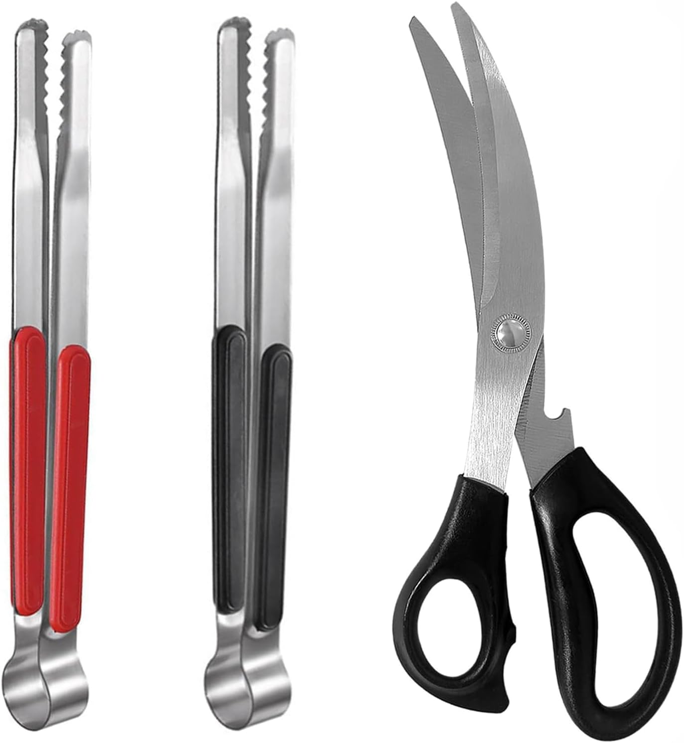BEANPRECOY Korean Barbecue Scissors and Tongs Set BBQ Scissors BBQ Tongs Stainless Steel Ergonomic Sharp Shears and Clips for Kitchen Cooking Clips Pizza Shears for Easy Use (Black) image number 1