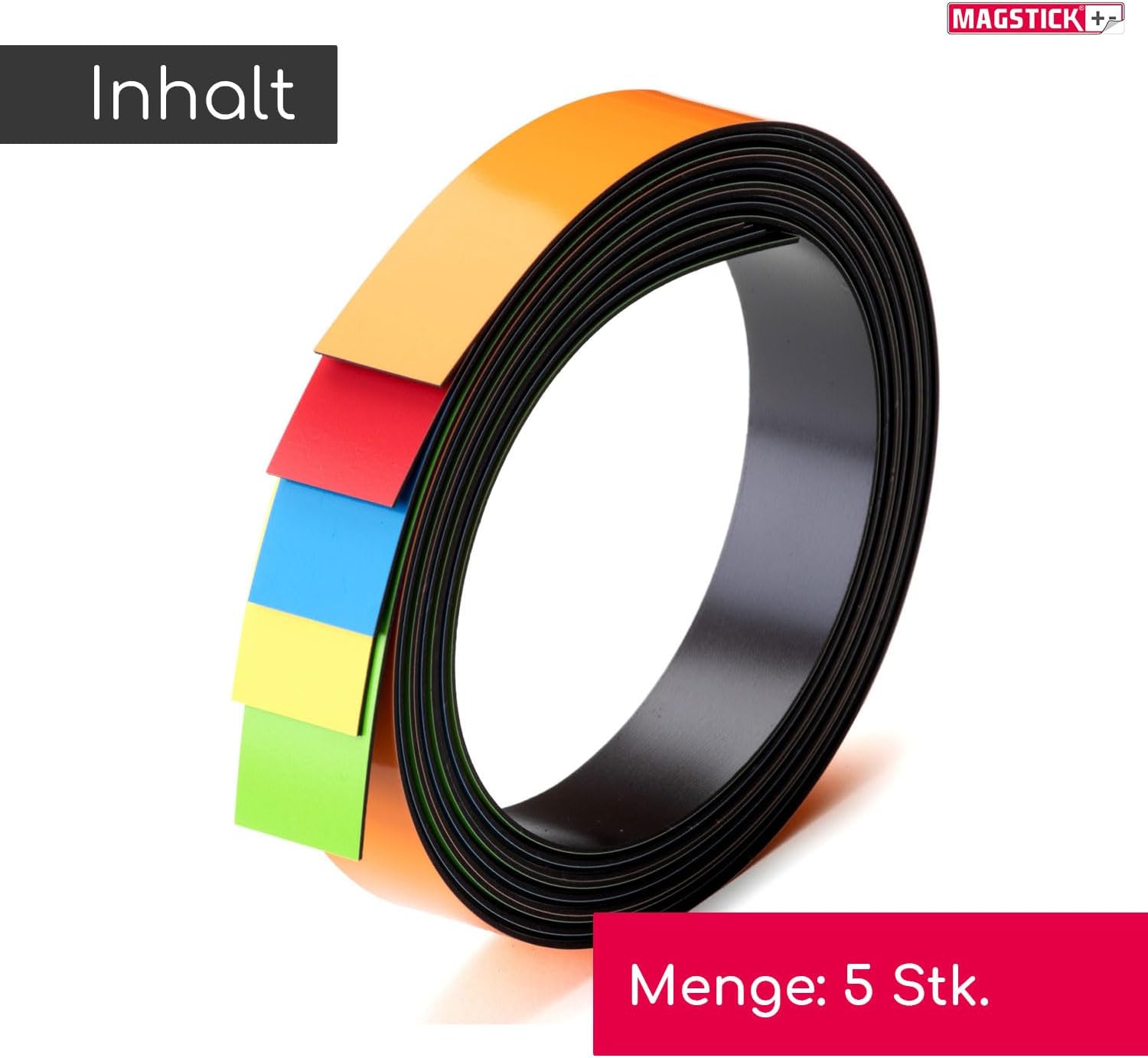 5 X Magnetic Strips, Assorted Colours, Approx. 1 Cm X 1 M, Magnetic Tape for Marking on Whiteboards, Storage Shelves, Calendar, Magnetic Labels, Mag210 image number 3