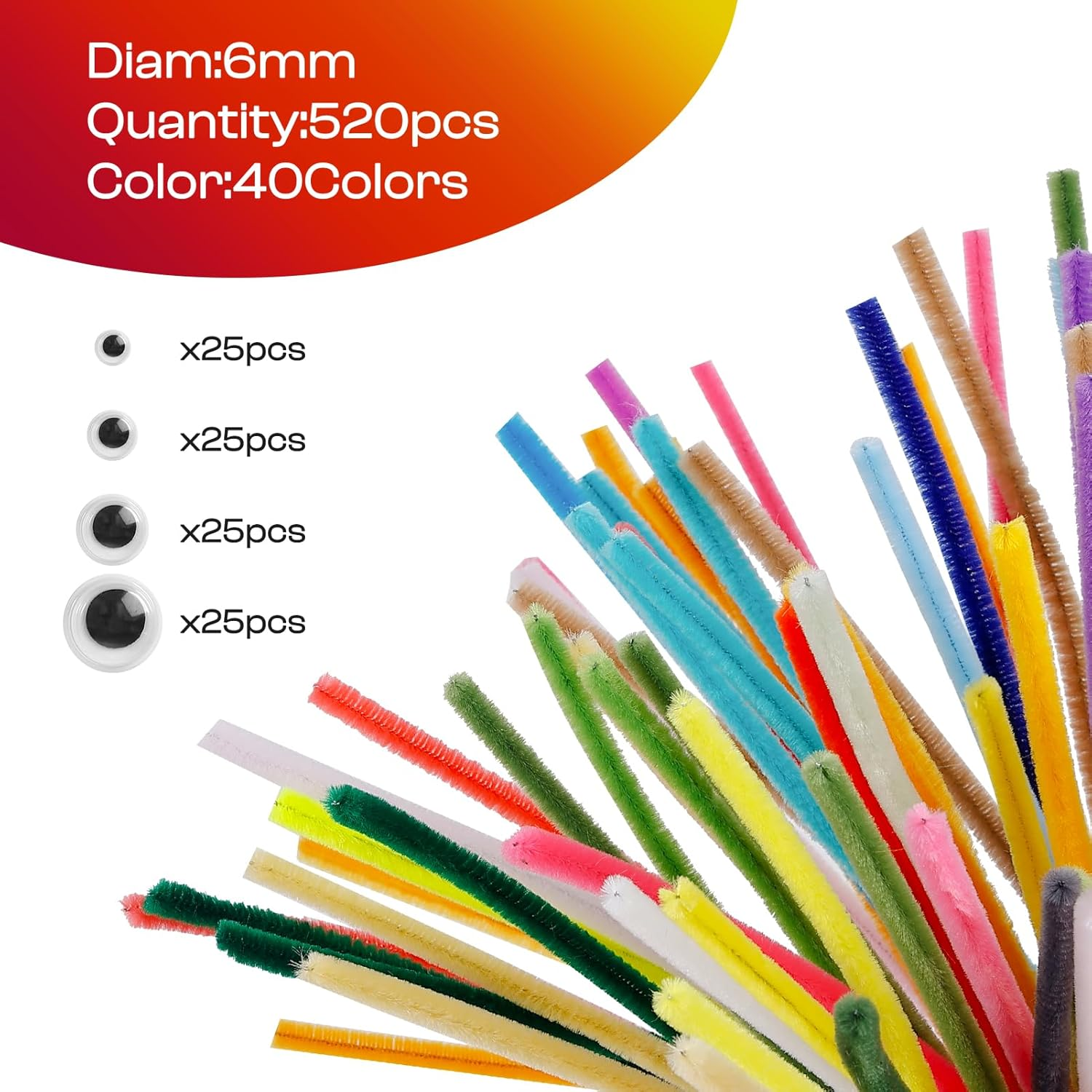 Caydo 520 Pieces Pipe Cleaners 40 Assorted Colored Chenille Stems for Art and Crafts, Pipe Cleaner Crafts for DIY Art and Craft Projects Creative Gift Party Decorations image number 5