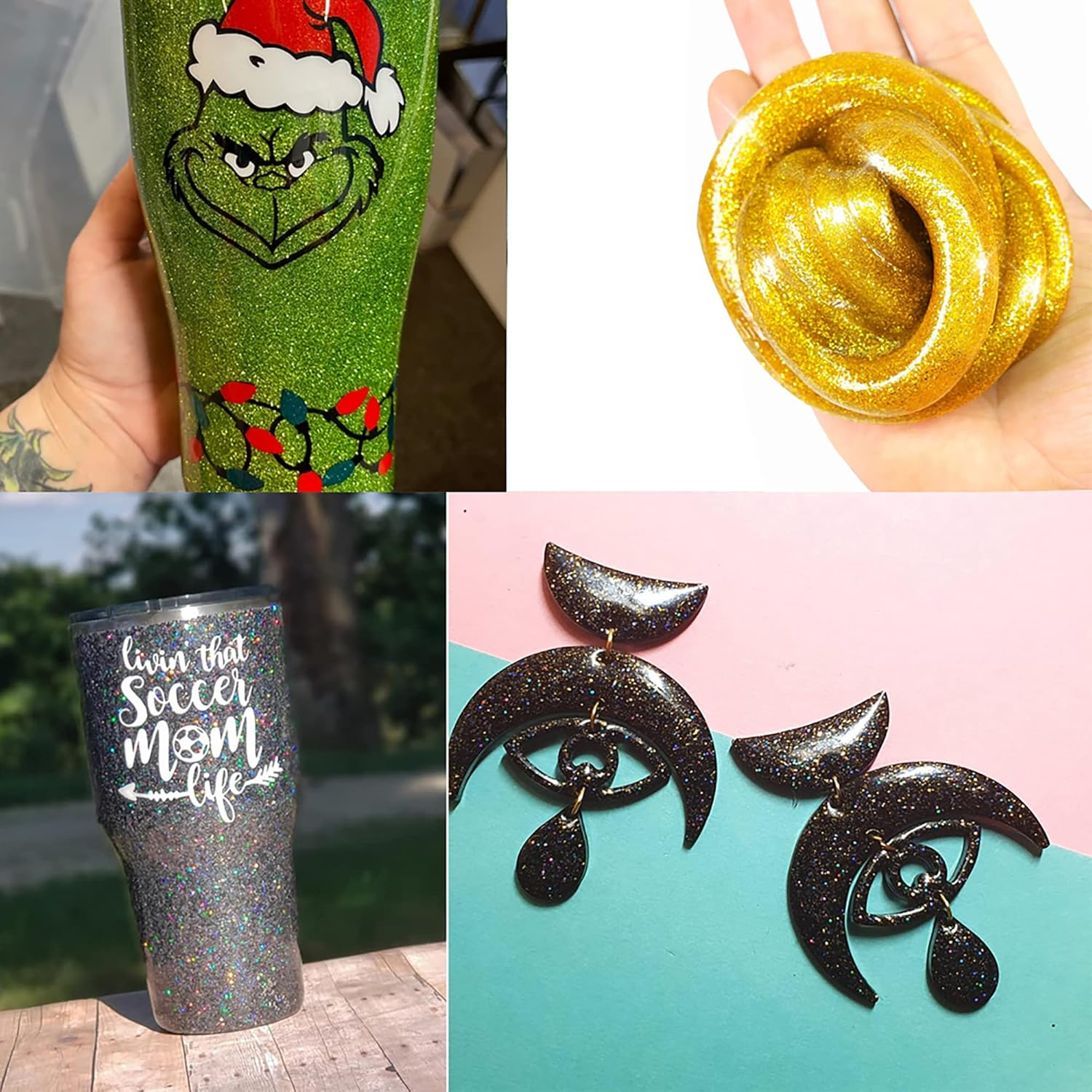 JEMESI Green Fine Glitter Holographic Glitter Powder, Glitter Powder for Epoxy Resin, Nail, Casting, Body Art & Decoration - 100 G image number 3