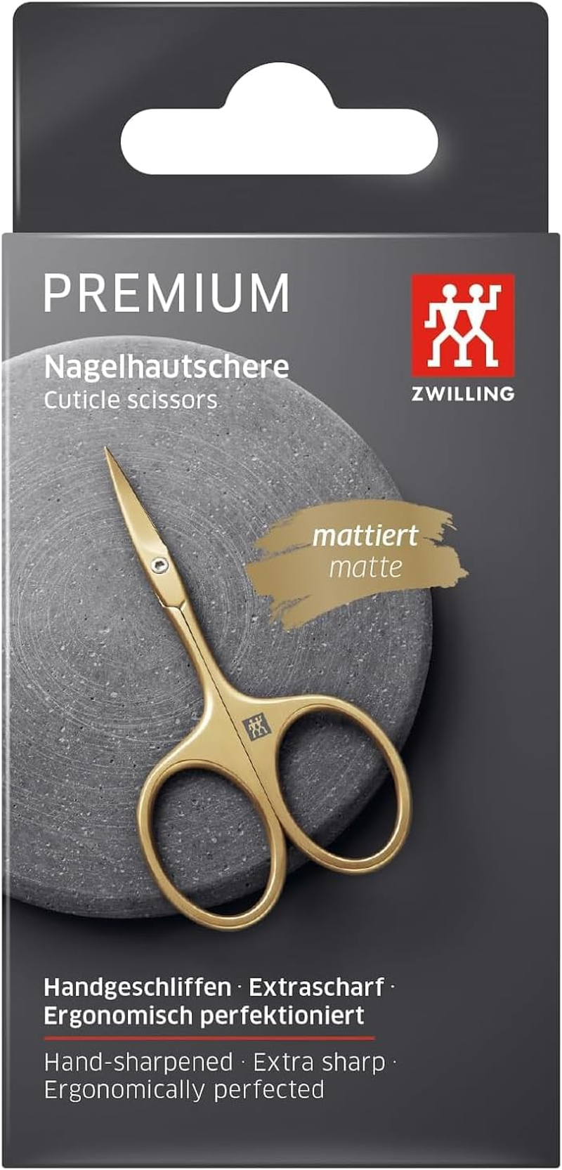 ZWILLING Cuticle Scissors (For Fine Cutting of Cuticles and Skin Remnants, Safe Nail Care, Sharp Edge) Premium, Gold, 95 Mm