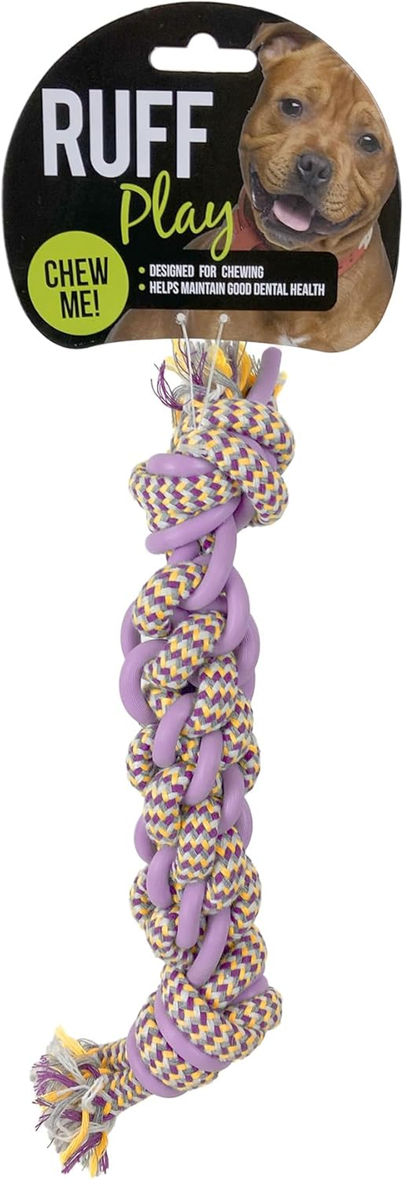 Tpr/Rope Dental Bone Dog Toy, Medum, Purple - Teething Toys, Durable Dog Chew Toys, Rubber Chew Toys, Dog Rope Toy for Teeth Cleaning, Aids Dogs Dental Health