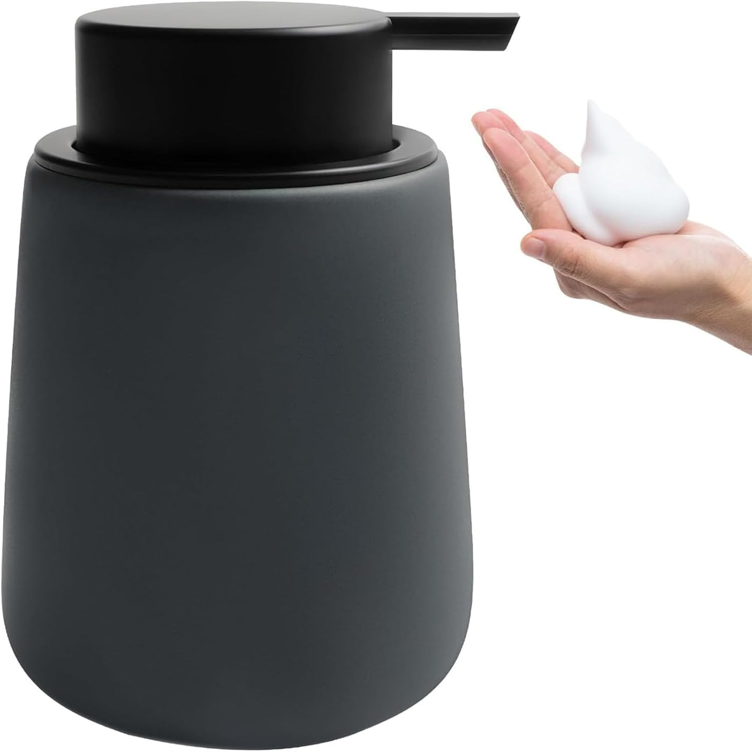 400Ml/13Oz Foam Hand Soap Dispenser, Grey Ceramic Hand Soap Dispenser for Bathroom Kitchen, Lotion Hand Pump Dispenser, Refillable Pump Bottle Dispenser for Hand Soap Shampoo Shower Gel image number 2