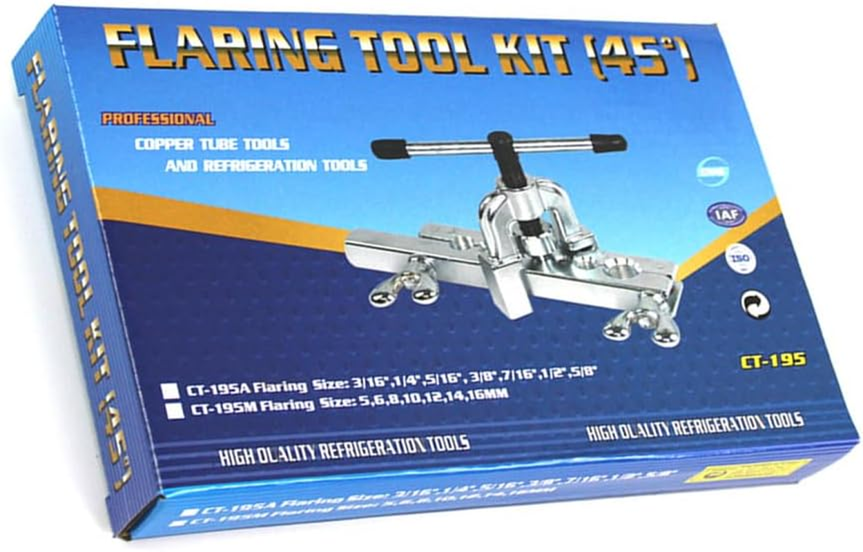 Maizoon Flaring Tool Set for Makes 45 Degree Flares in HVAC for Plumbing Copper Tubing Pipe 7 Dies of 3/16" 1/4" 5/16" 3/8" 1/2" 5/8" 3/4" Kit Ideal for Copper Aluminum Brass Mild Steel Tubing image number 2