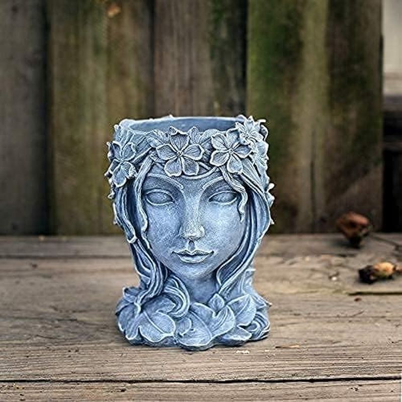YANMILIA Head Planter Face Flower Pot Goddess Statue Planter Decorative Girl Portrait Planter Indoor Outdoor Girl Face Flower Vase Container Planter (Gray) image number 3