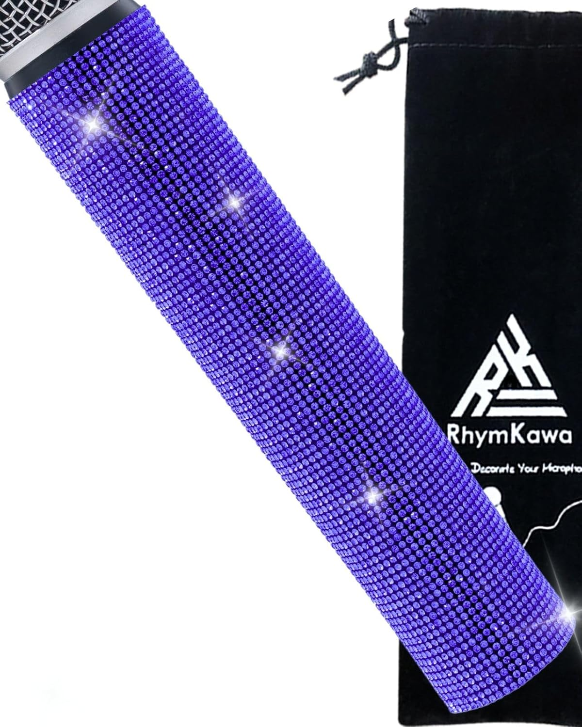 Rhinestone Microphone Sleeve for Shuer Wireless Mic SM58, Beta58A, Beta87A, SM86, PG58 Handle Cover Replacement, Royal Blue Bling on Party, Tours, TV Shows (Mic NOT Included) image number 5