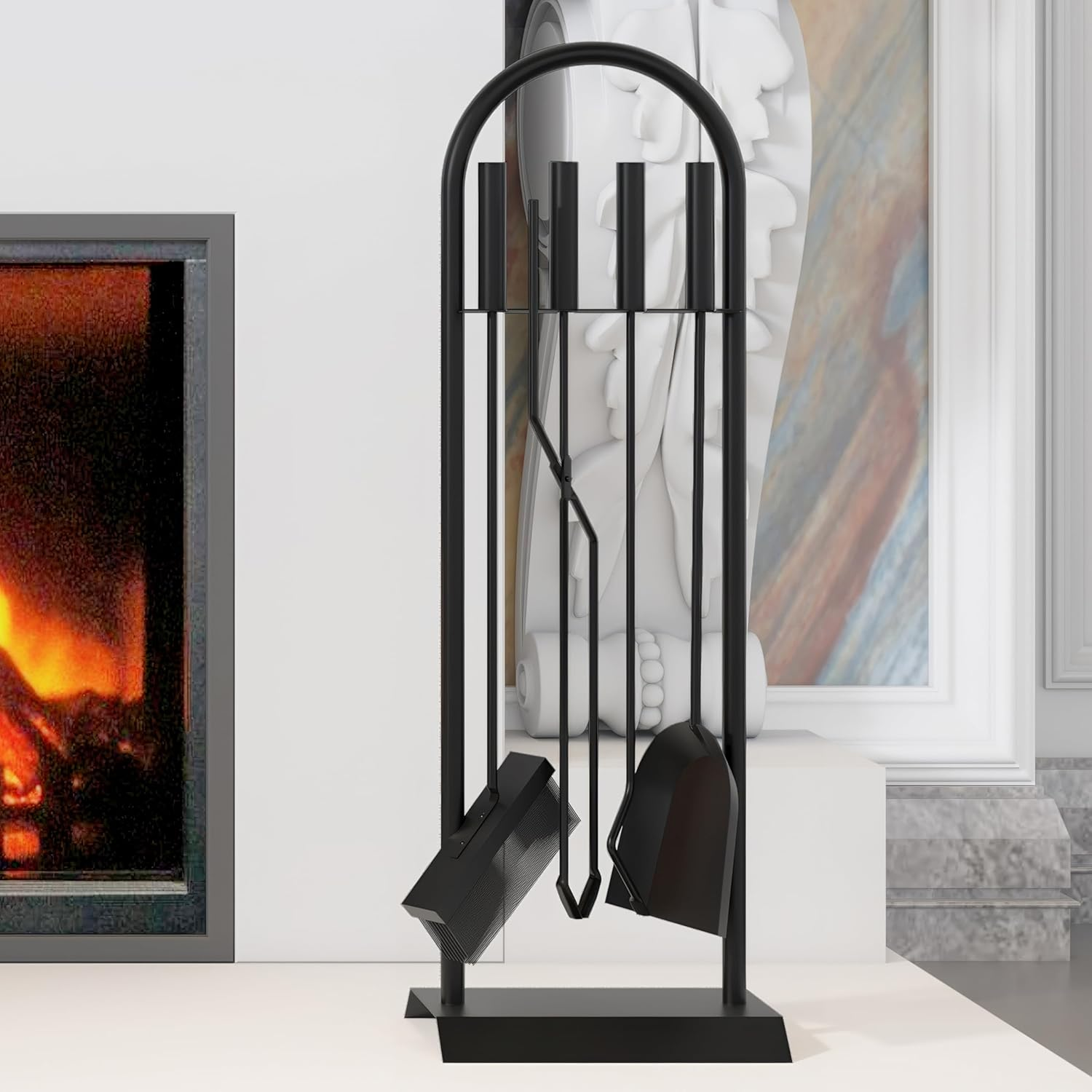 Kingson Classic Black 5 Piece Fireplace Companion Set 23 X 14 X 68 Cm Fireplace Accessories Elegant Fireplace Tool Set image number 4