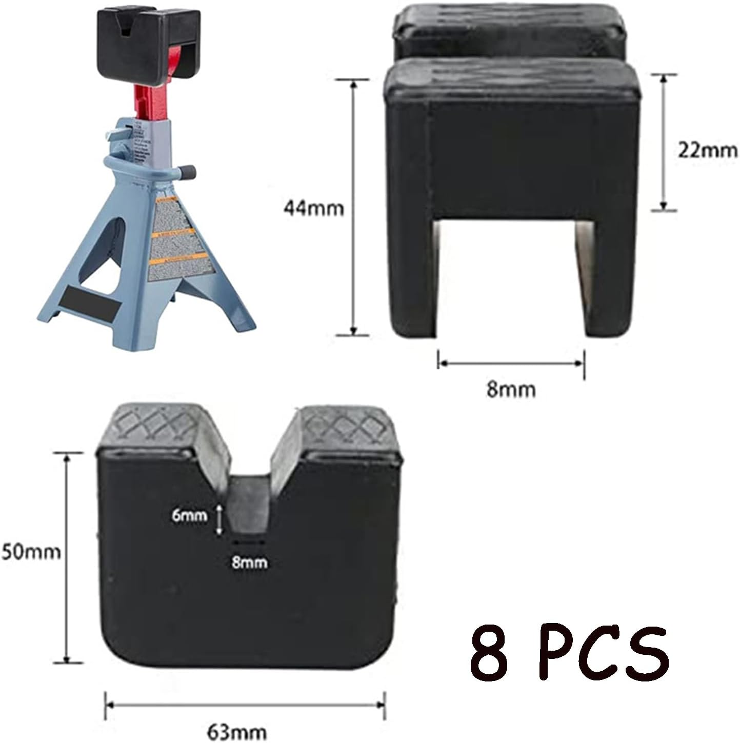 Universal Car Lift Jack Stand Pads &ndash; Heavy Duty Rubber Pads for Jack Stand Support, Floor Jack, Anti-Slip Rail Slotted Pads &ndash; Compatible with Sedan, SUV, Trucks & More &ndash; Durable Repair Tools (8 PCS) image number 2