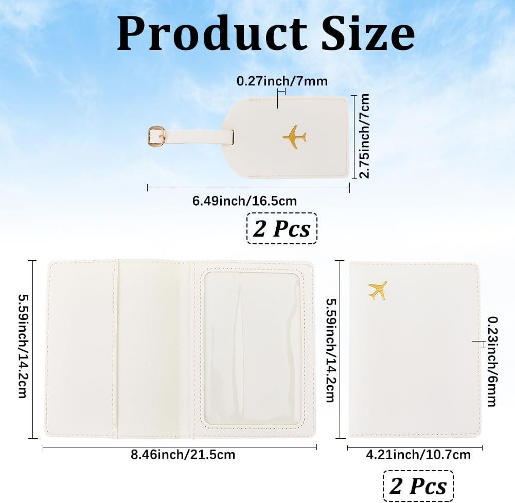 CALFOVERA Set of 2 Mr and Mrs Travel Holder Set Made of PU Leather Honeymoon Card Passport Cases Card Protective Cover Book Case with Luggage Tags Travel ID Labels Black White for Couples Bridal