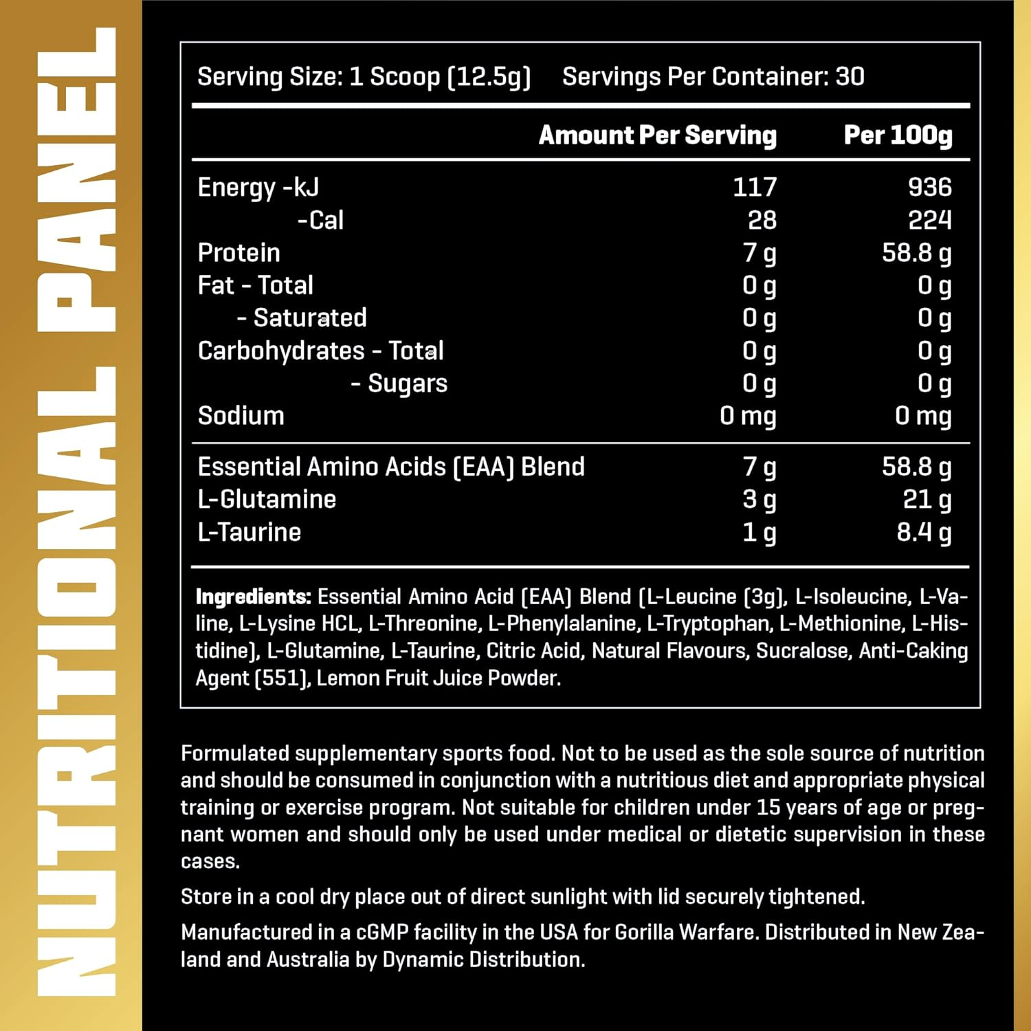 Gorilla Warfare Jungle Juice - Mango and Pineapple Flavour - Amino Acid - 7G Eaa - 3G L-Glutamine - 1G L-Taurine - Reduce Muscle Soreness image number 3