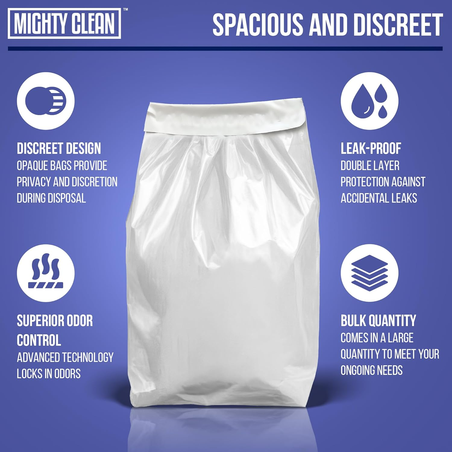 Mighty Clean Extra Large Adult Diaper Disposable Bags - 30 Bags | Leak-Proof, Odor Sealing, Tear Resistant | Discreet for Diapers, Incontinence Pads, Sanitary Product Disposal | Durable and Unscented image number 1