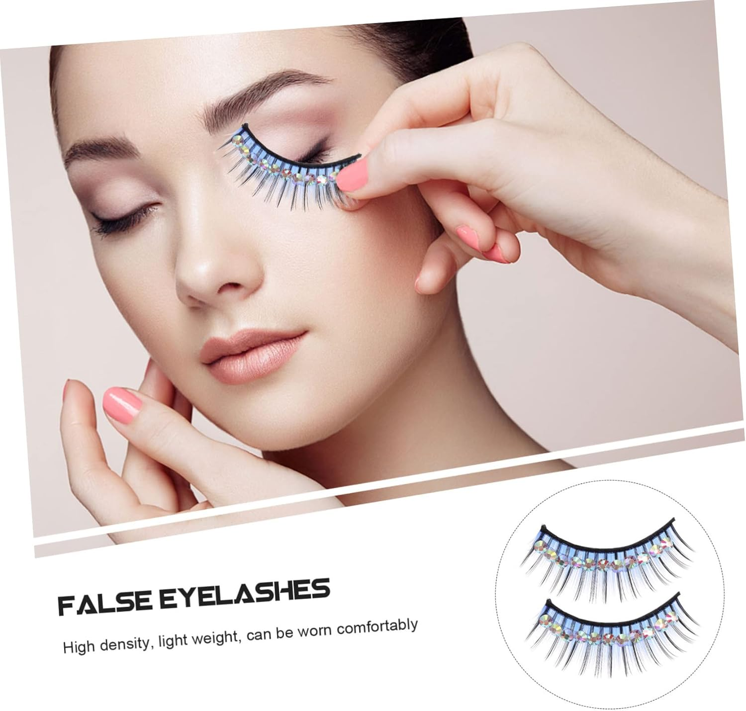 5 Pairs Blue Rhinestone Drama Stage False Eyelashes Dense Thick Costume Lashes for Women Latin Dance Party Makeup - Blue image number 3