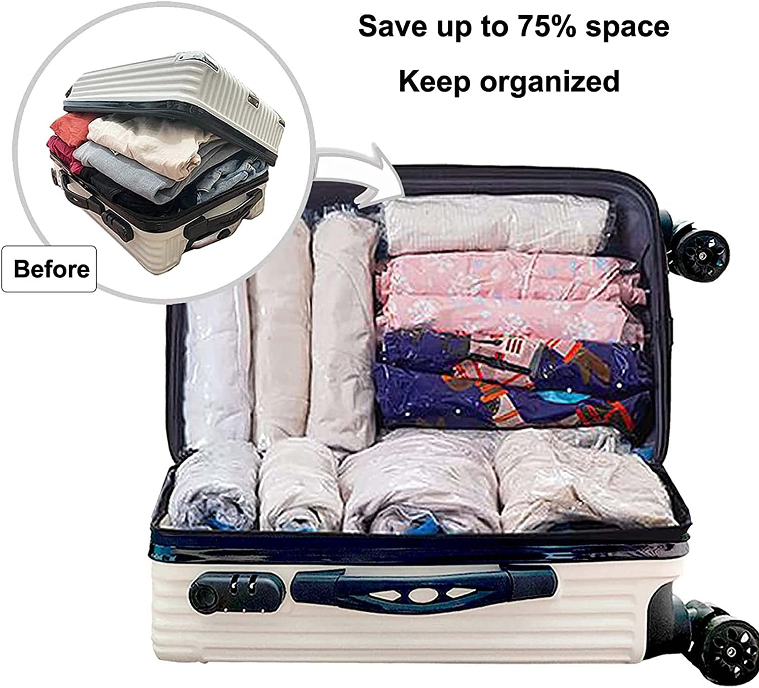 6 Pack Travel Space Saver Bags Vacuum Storage 35X50Cm,Compression Packing Cubes,Sealer Bag Roll-Up Compression Storage No Vacuum Needed and Packing Organizers for Travel, Comforters, Clothes image number 3
