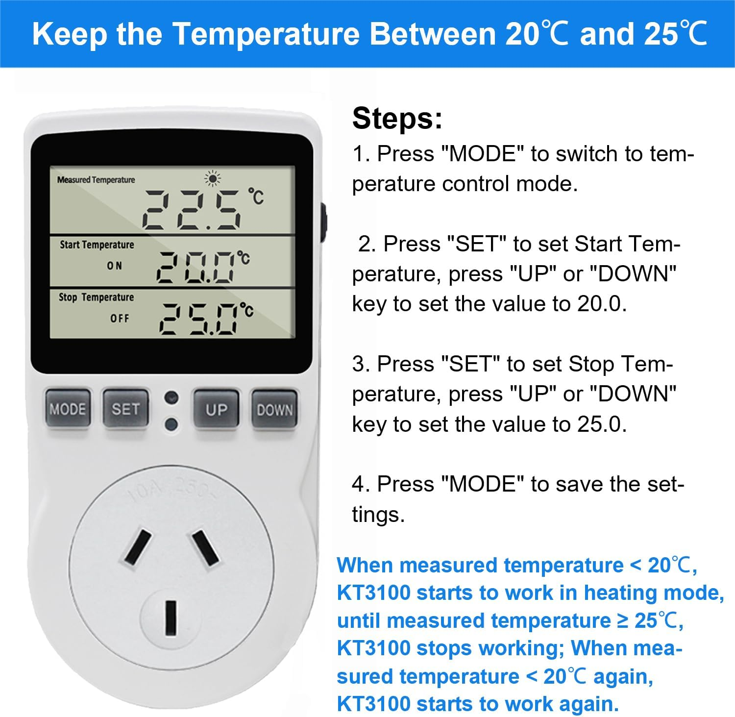 KETOTEK Digital Temperature Controller Thermostat Outlet Plug 240V with Sensor Probe, LCD Temperature Control Switch Timer for Greenhouse Fermentation