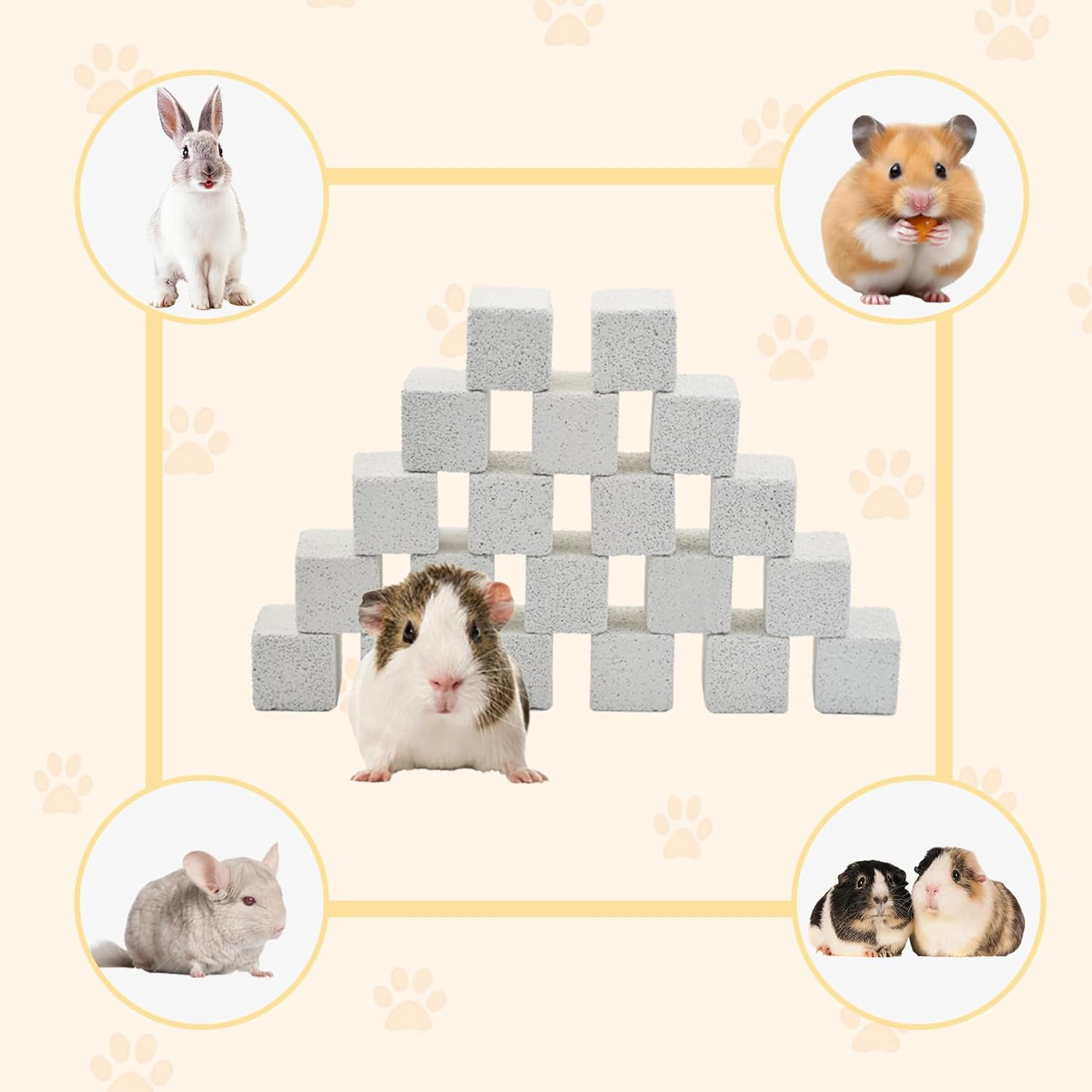 PINVNBY 20 Pcs Rbbits Lava Blocks,Chinchillas Lava Block Hamster Mineral Stone Small Animals Square Calcium Stones Teeth Pumice Grinding Chews Toy for Bunny Hamsters Chinchilla Guinea Pig Rodents image number 4