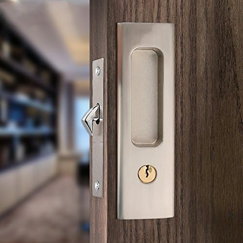 CCJH Invisible Door Locks Handle with 3 Keys for Sliding Barn Wooden Door Furniture Hardware (Sliver) image number 2