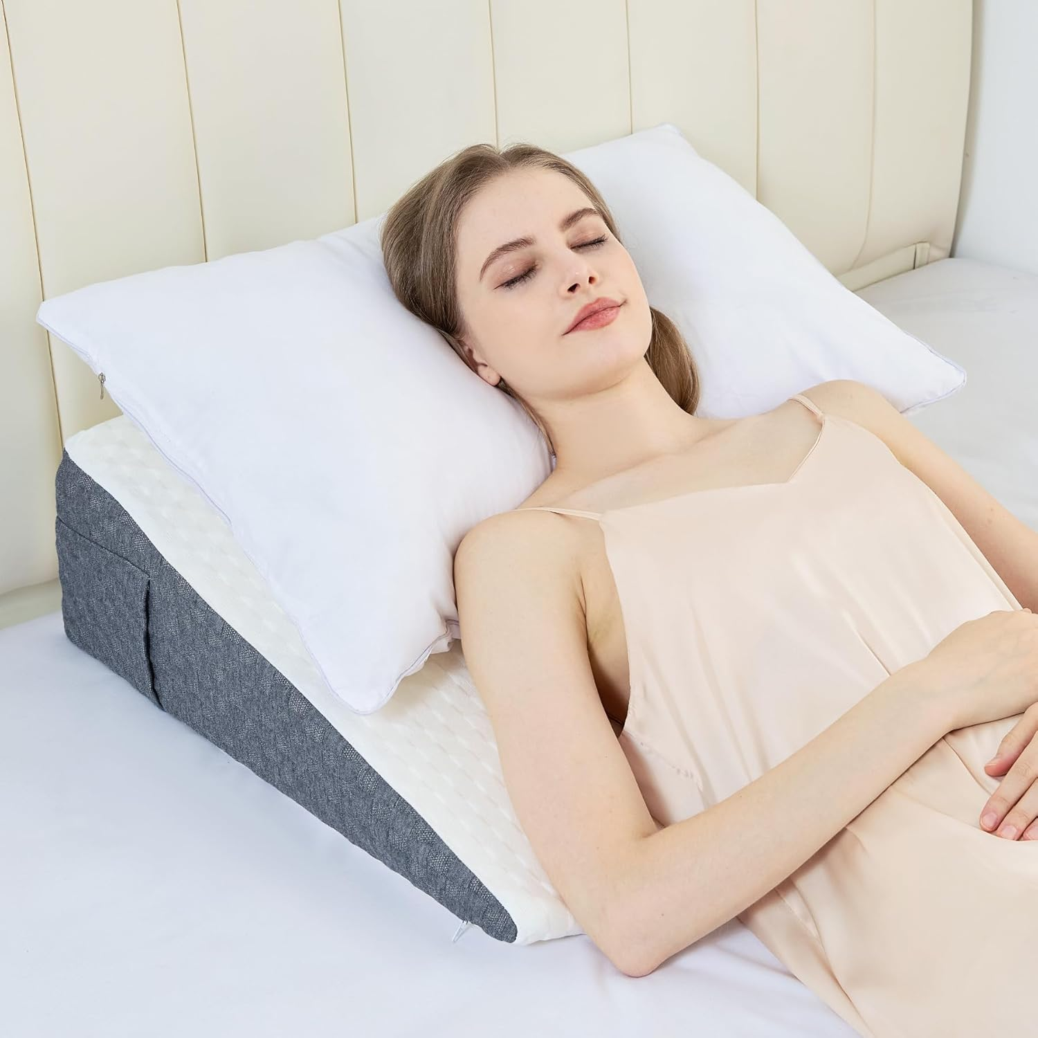 Hogrance Wedge Pillow for Headboard, Memory Foam Bed Wedge Pillow for Acid Reflux Relief, Sleeping, Post Surgery, Back Pain Relief, Snoring image number 6