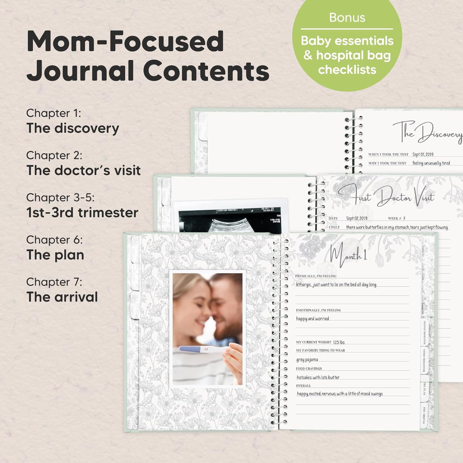 Keababies Pregnancy Journal, Announcements - 80 Pages Hard Cover Book for Mom to Be, New Moms First Time Expecting Baby Album and Memory (Sage) - Sage image number 5