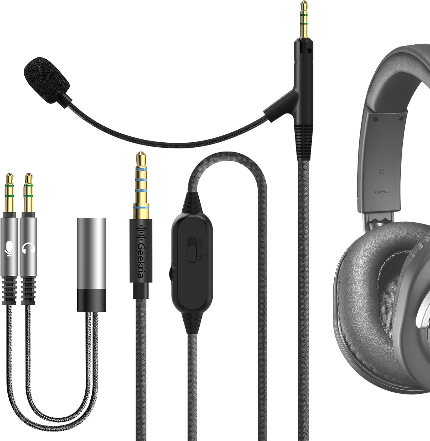 Geekria Boom Mic Headphones Cable Compatible with ATH M70X M60X M50X, 2.5Mm Jack Nylon Braided Replacement Cord with Boom Microphone and Volume/Mute Control for Gaming & Meeting (5.6 Ft) image number 1