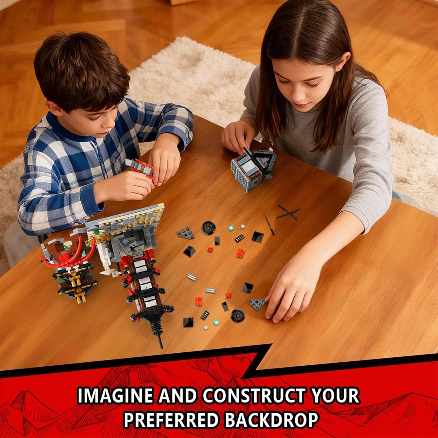 QLT QIAOLETONG MOC Temple Building Kit, Ninja Warrior Temple, Samurai Pagoda, Bridge and House, Compatible with  (692 Pieces) image number 3