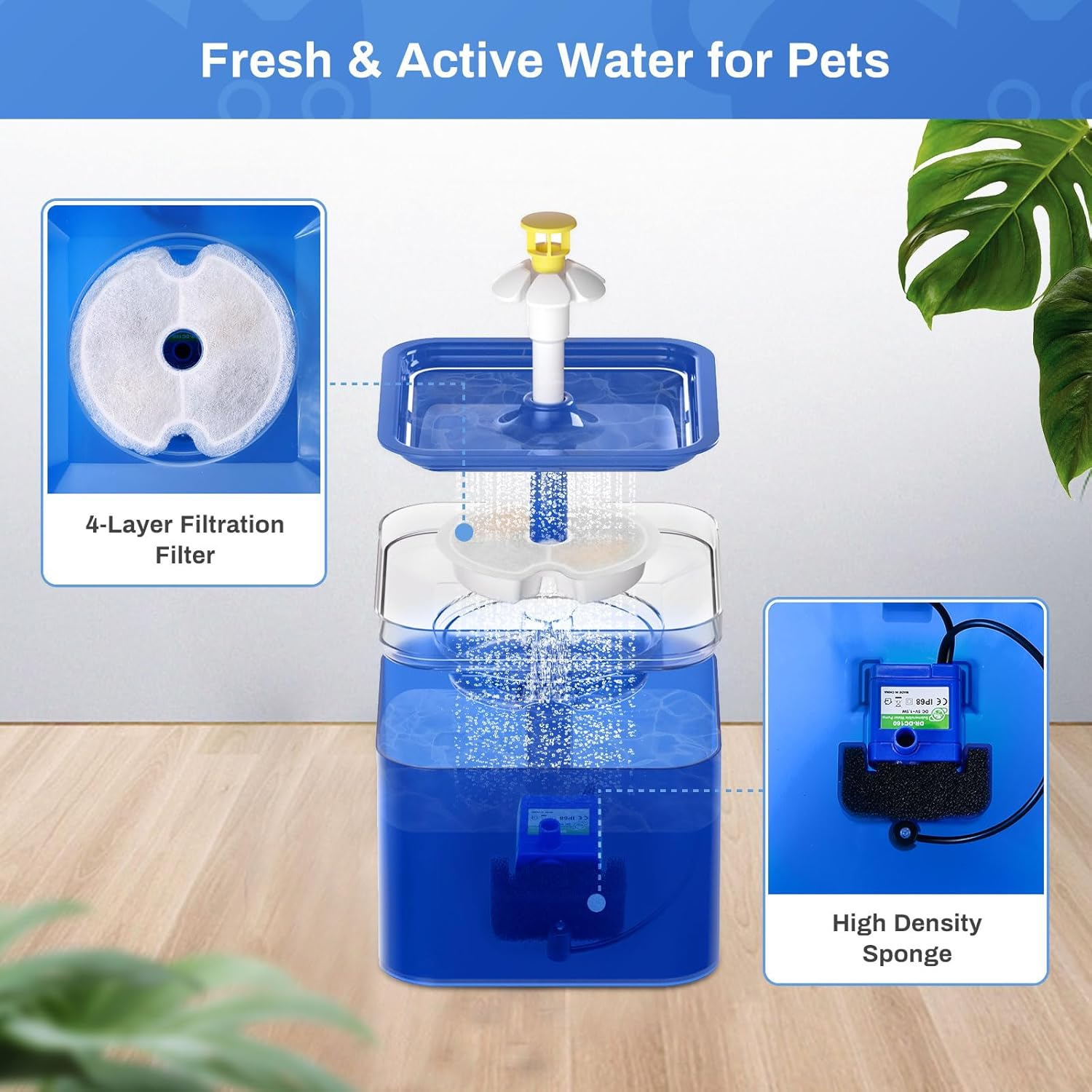 Pack of 4 Cat Fountain Filters for 2L & 2.5L Cat Fountain, Feriva Filter for Cat Fountain, Triple Filtration Replacement Filter for Pet Fountain, Replacement Filter for Drinking Fountain for Cats image number 1